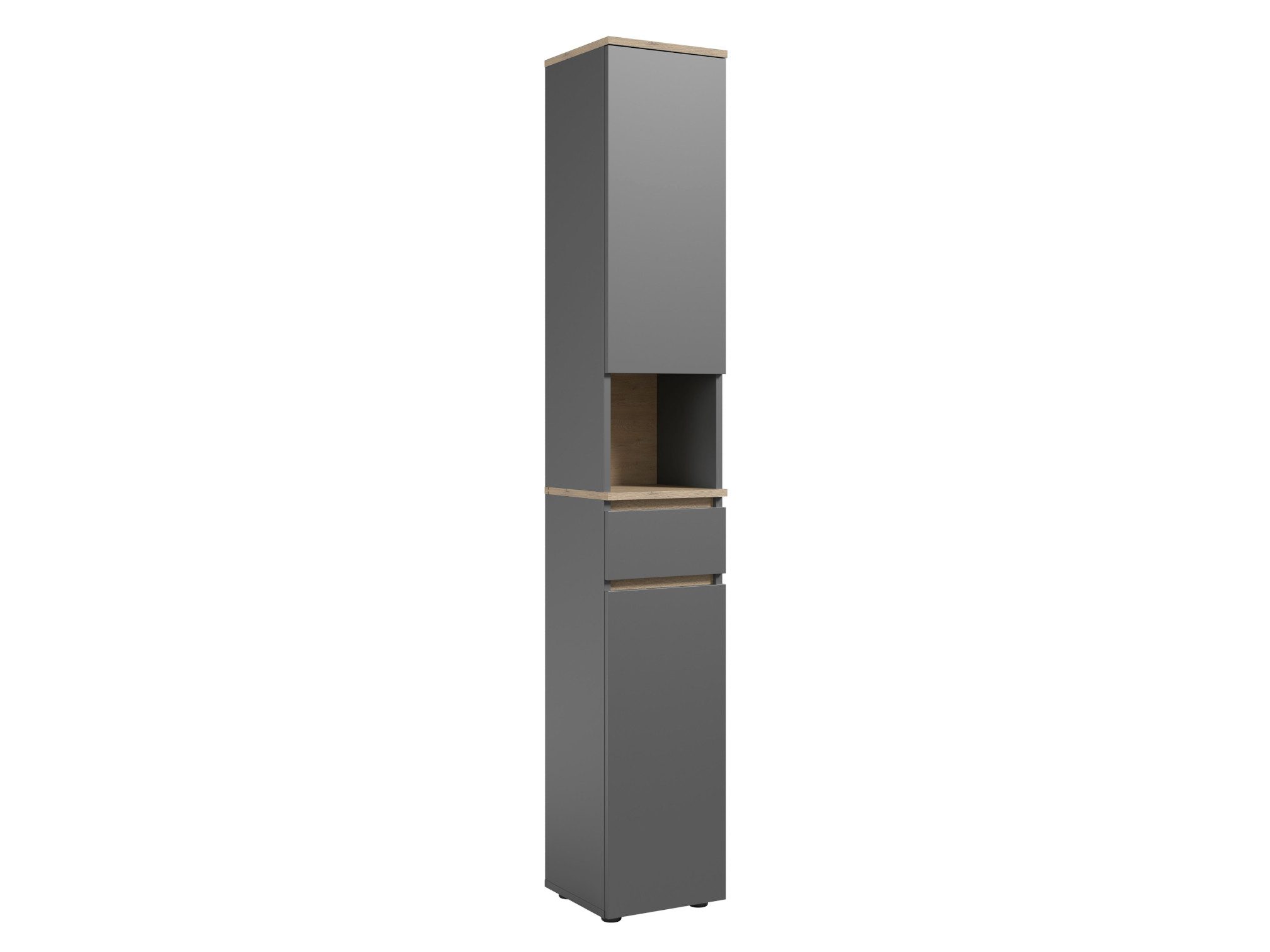 moebel-dich-auf Hochschrank LONDRES (Hochschrank mit Türen, Schublade und offenem Fach, B/H/T: 30/190/30 cm) in kaschmir oder anthrazit, Absetzung: Cremona Eiche