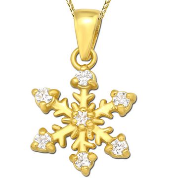 Limana Kette mit Anhänger Kinder Mädchen Damen 925 Sterling Silber Stern goldene Schneeflocke, Zirkonia Geschenk Idee Nikolaus Weihnachten Geburtstag