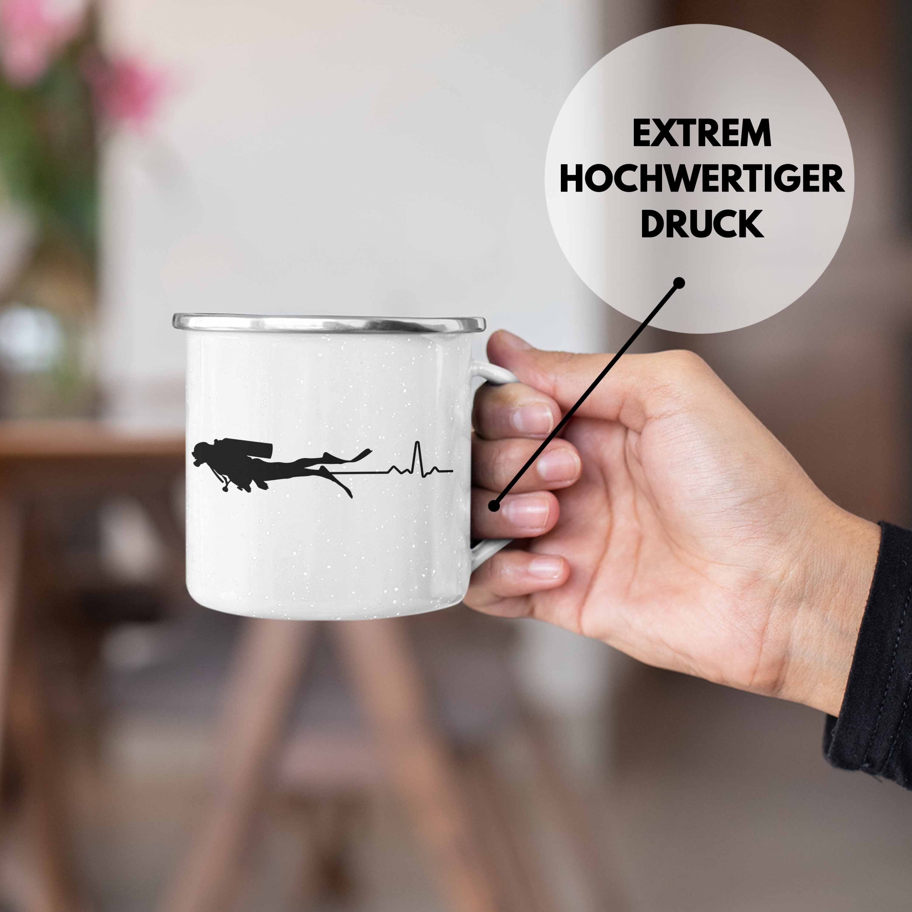 Tasse Trendation Männer - Grafik Silber Geschenkidee KaffeeEmaille Tasse Emaille Thermotasse Taucher Evolution Tauchlehrer Becher Geschenk Tauchsportler Tauchen Trendation