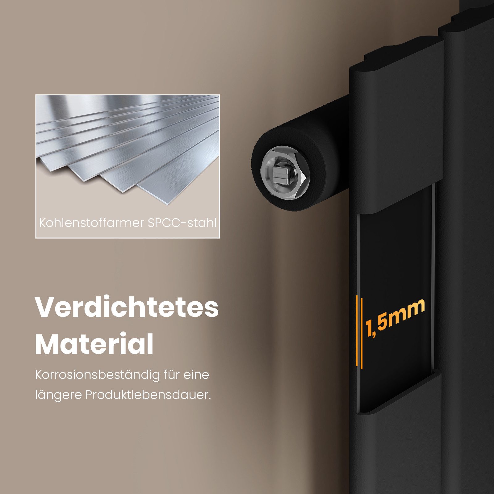 EMKE Heizkörper Schwarz Einlagig/Doppellagig Flach Paneelheizkörper, Breite: 30cm Bad Design Heizkörper Mittelanschluss