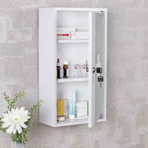 FINEBUY Medizinschrank FB37116 (26x48x12 cm abschließbar mit 3 Fächern & Glas-Tür) Medikamentenschrank Wand, Arznei-Schrank