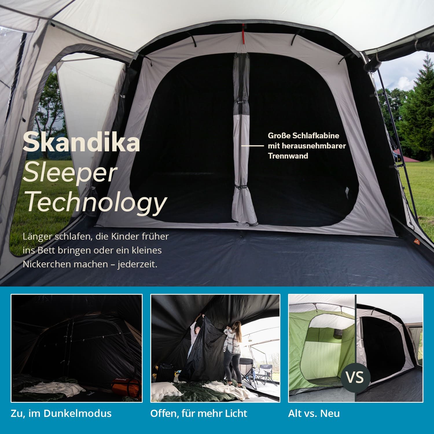 Skandika Tunnelzelt Nordland 4 Sleeper Protect, mit teilbarer schwarzer Schlafkabine, Personen: 4 (Moskitonetz an allen 3 Eingängen und der Schlafkabine), einge – Bild 2 von 5