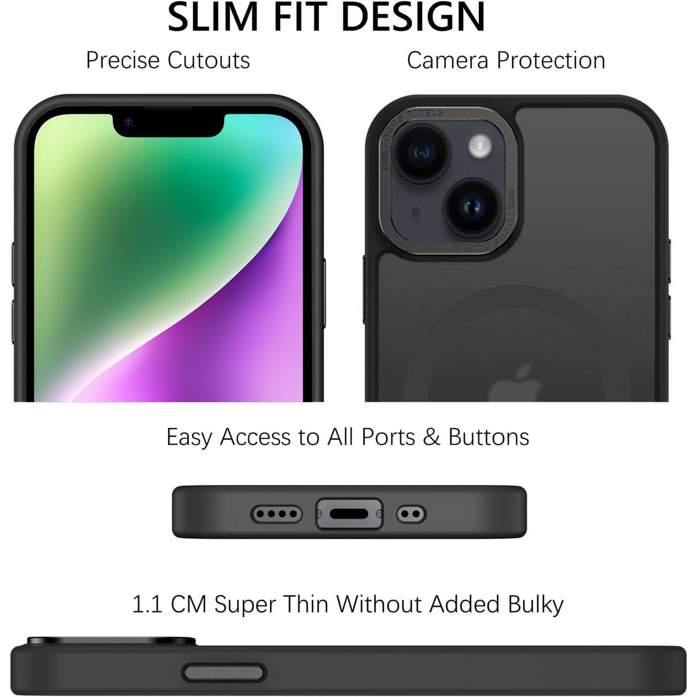 CoolGadget Handyhülle Magnet Hülle für iPhone 14 Schutzhülle mit Metall Kamerarahmen 6,1 Zoll, magnetisches Schutzcase Matt Stoßfest kompatibel mit Magsafe Zubehör