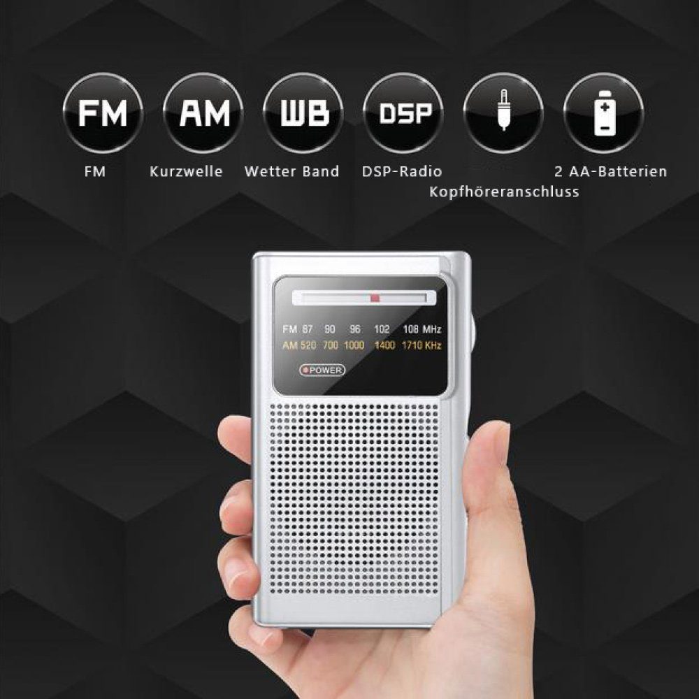 Batterie Bildschirmanzeige GelldG mit Batteriebetrieben, Radio Radio Radio silbergrau