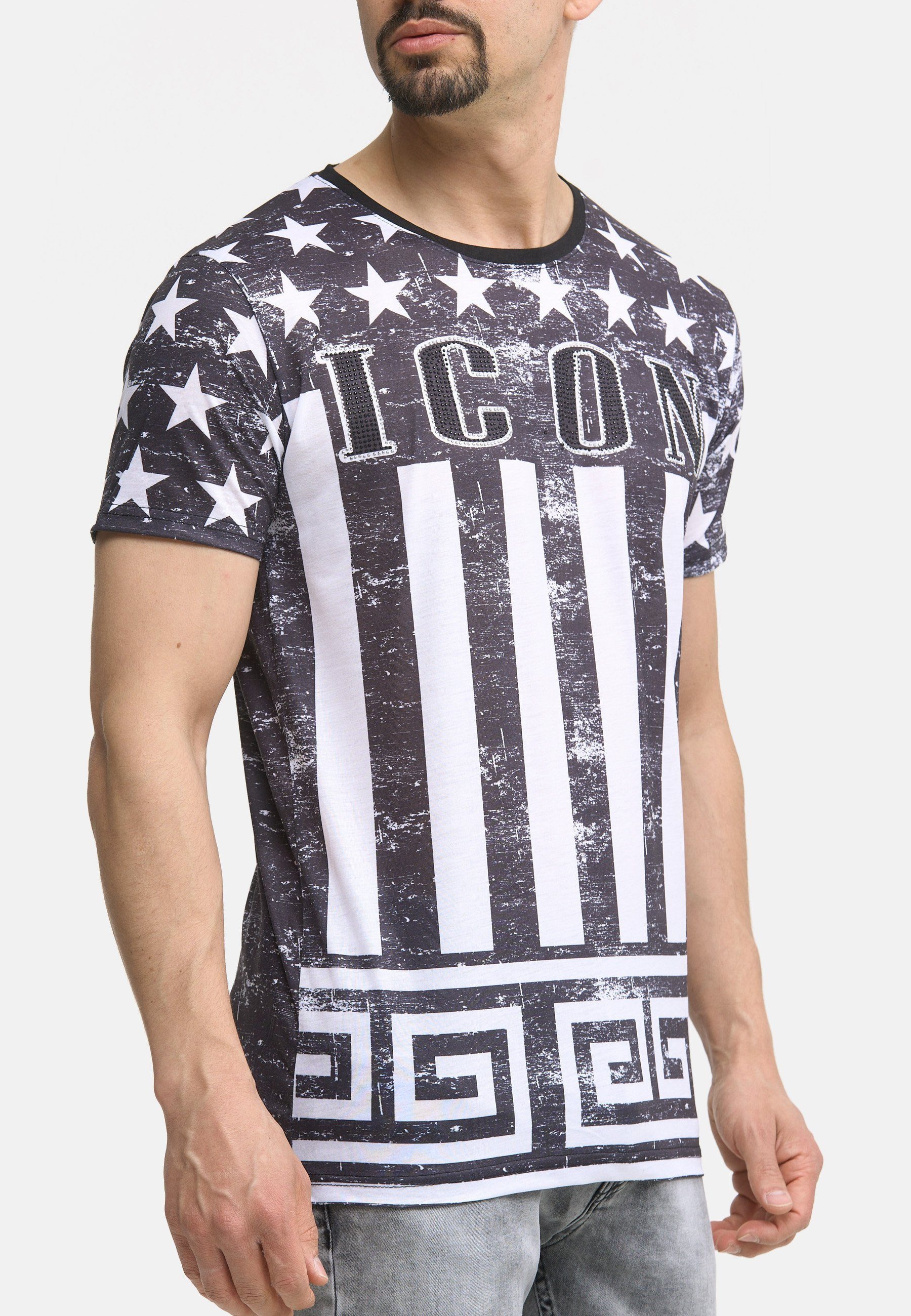 Code47 T-Shirt Code47 Herren Shirt, Schwarz Polo Oberteil T-Shirt 1-tlg) Tee (Longsleeve Printshirt Shortsleev Designer