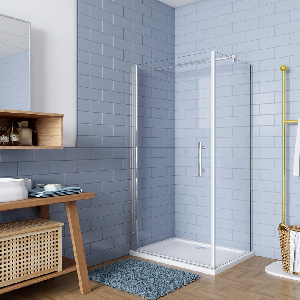 duschspa Eckdusche 185cm Glas Drehtür + Seitenwand Eckdusche Duschkabine Duschtür, BxT: 70x70 cm, Einscheibensicherheitsglas, Sicherheitsglas, Set, ebenerdiger Einbau möglich