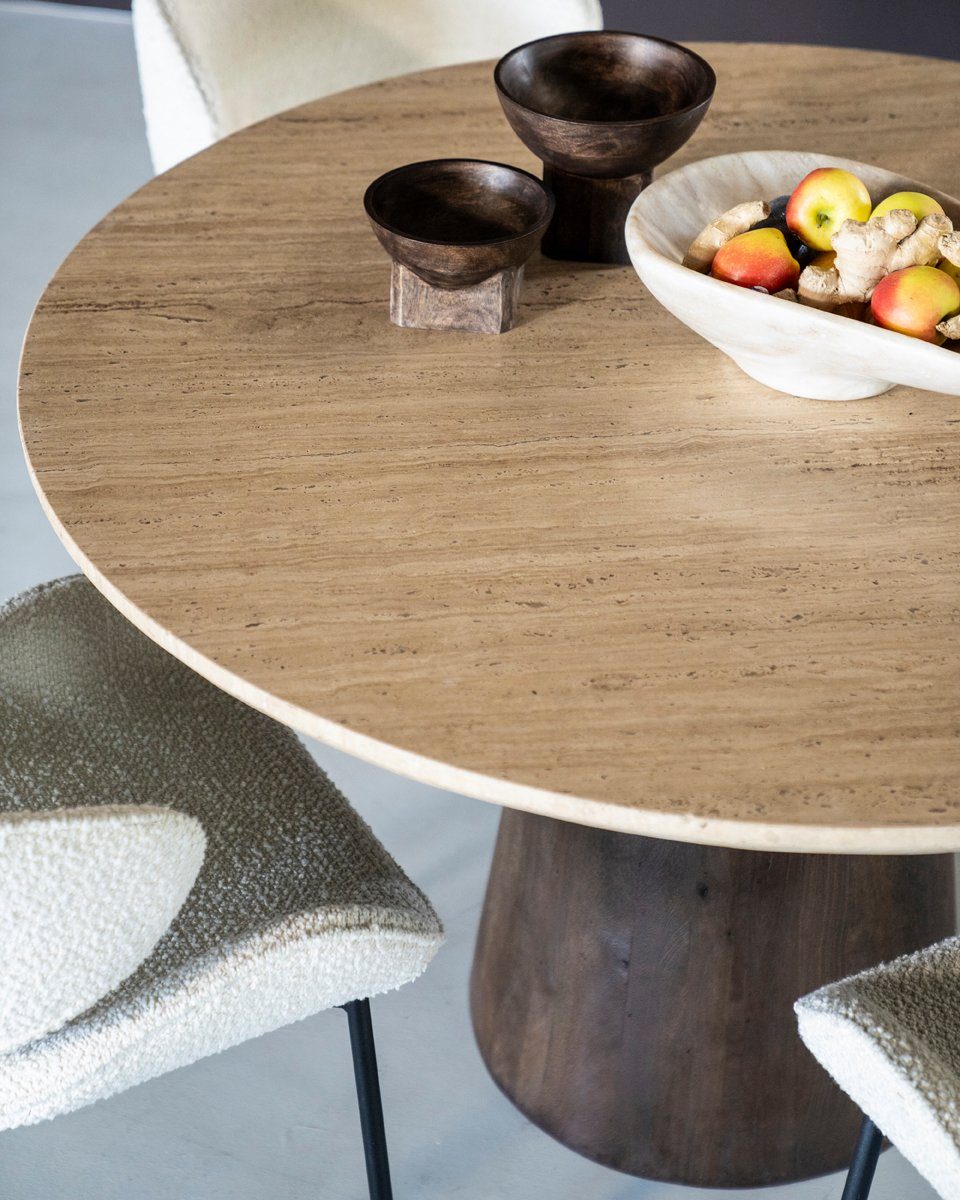 LEVEN Lifestyle Esstisch mit Tischplatte aus Naturstein TRAVERTIN rund 130  cm