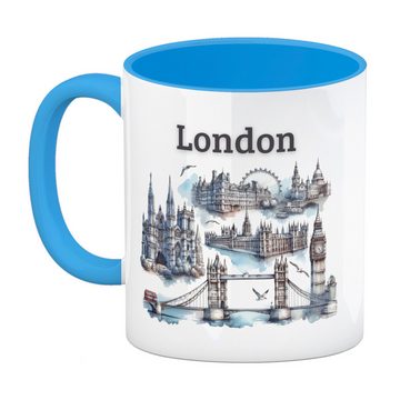 speecheese Tasse Skyline London Kaffeebecher in hellblau mit Spruch London