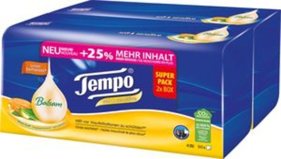 TEMPO Papiertaschentücher Taschentücher Duo-Box Soft & Sens. 2x90er (1-St)