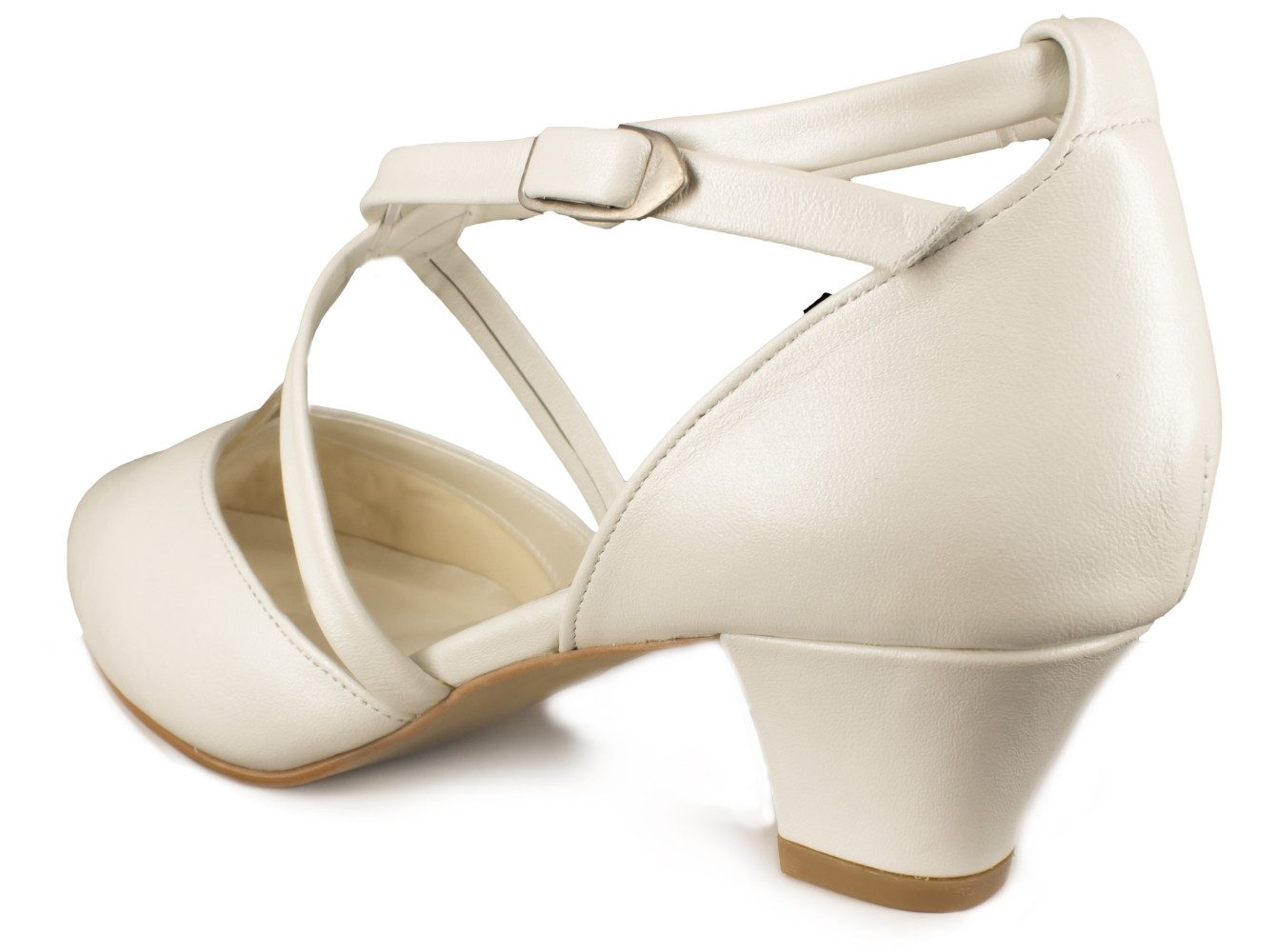 White Lady 850-2 offwhite - Leder Brautschuhe mit Kreuzriemchen Slingpumps