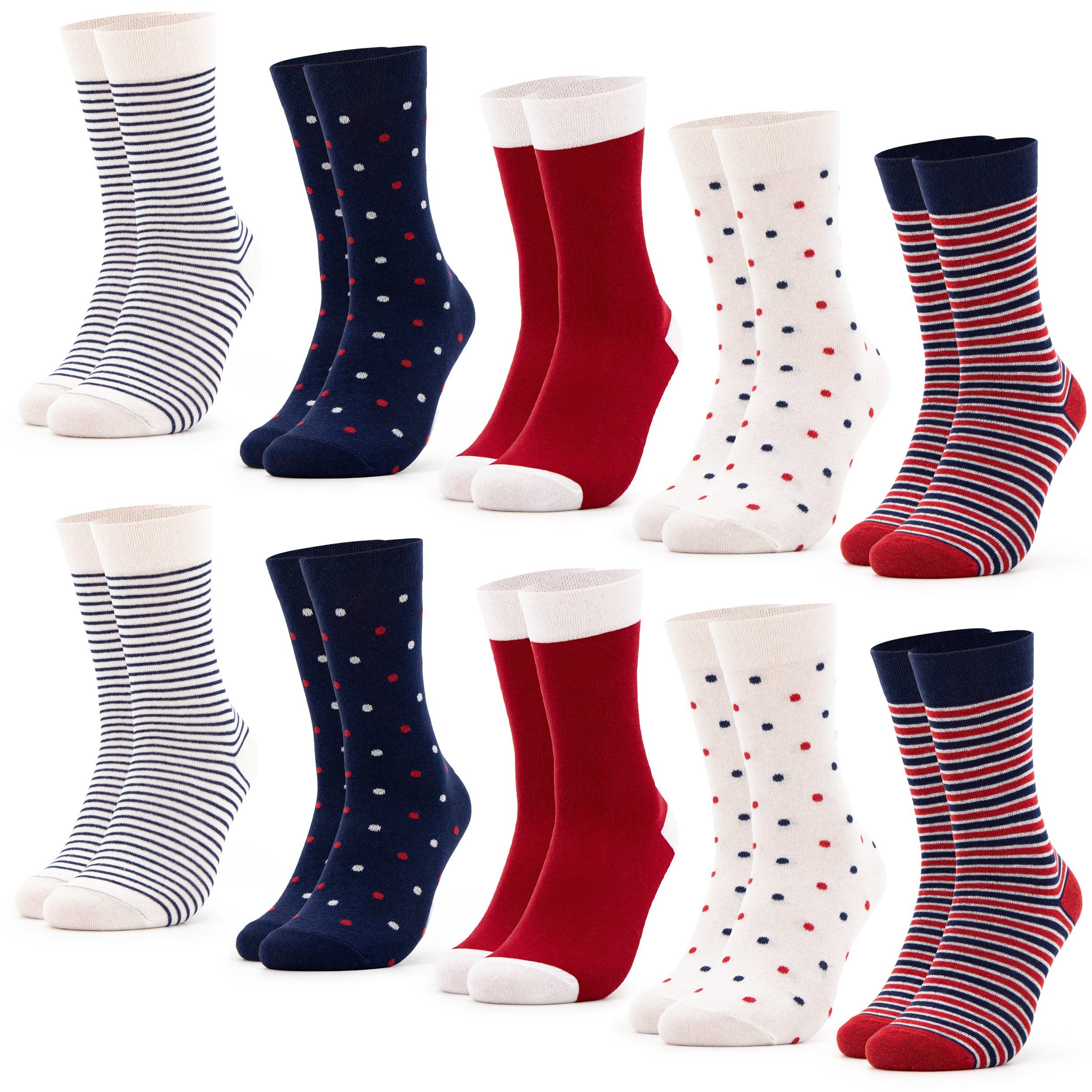 OCCULTO Basicsocken Damen Muster Socken 10 Paar (Modell: Milka) (10-Paar) 10BluRed