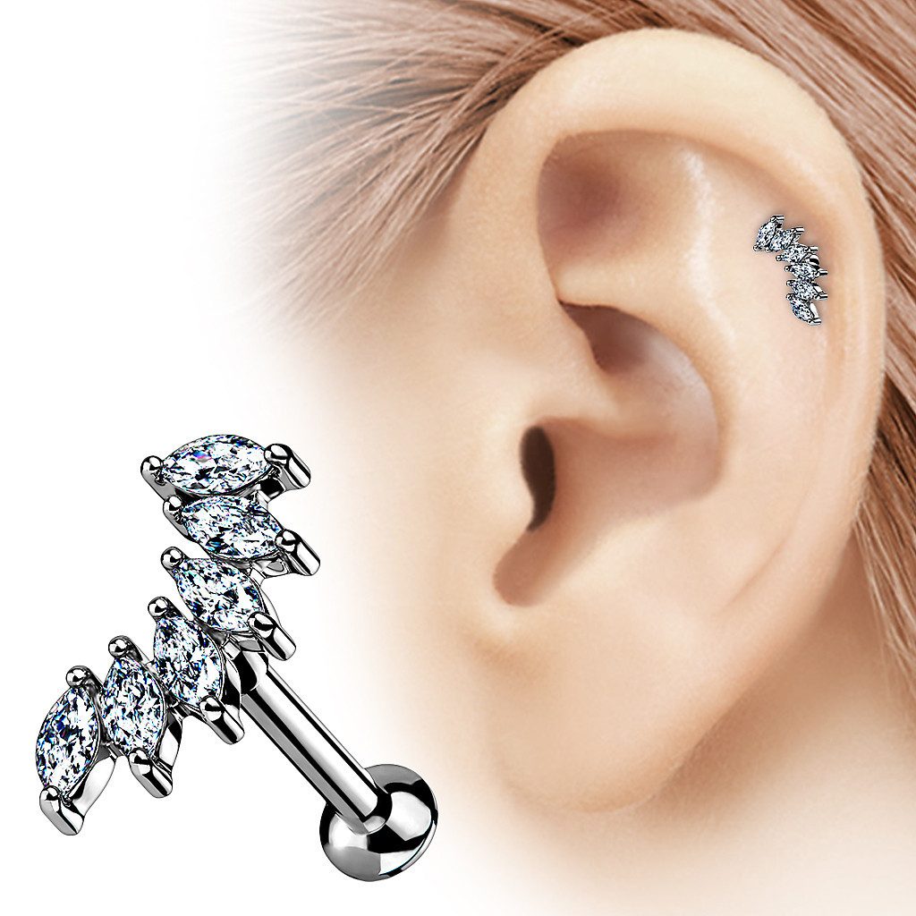 Taffstyle Piercing-Set Tragus Labret Piercing Stecker Kristall Marquise Sch günstig online kaufen