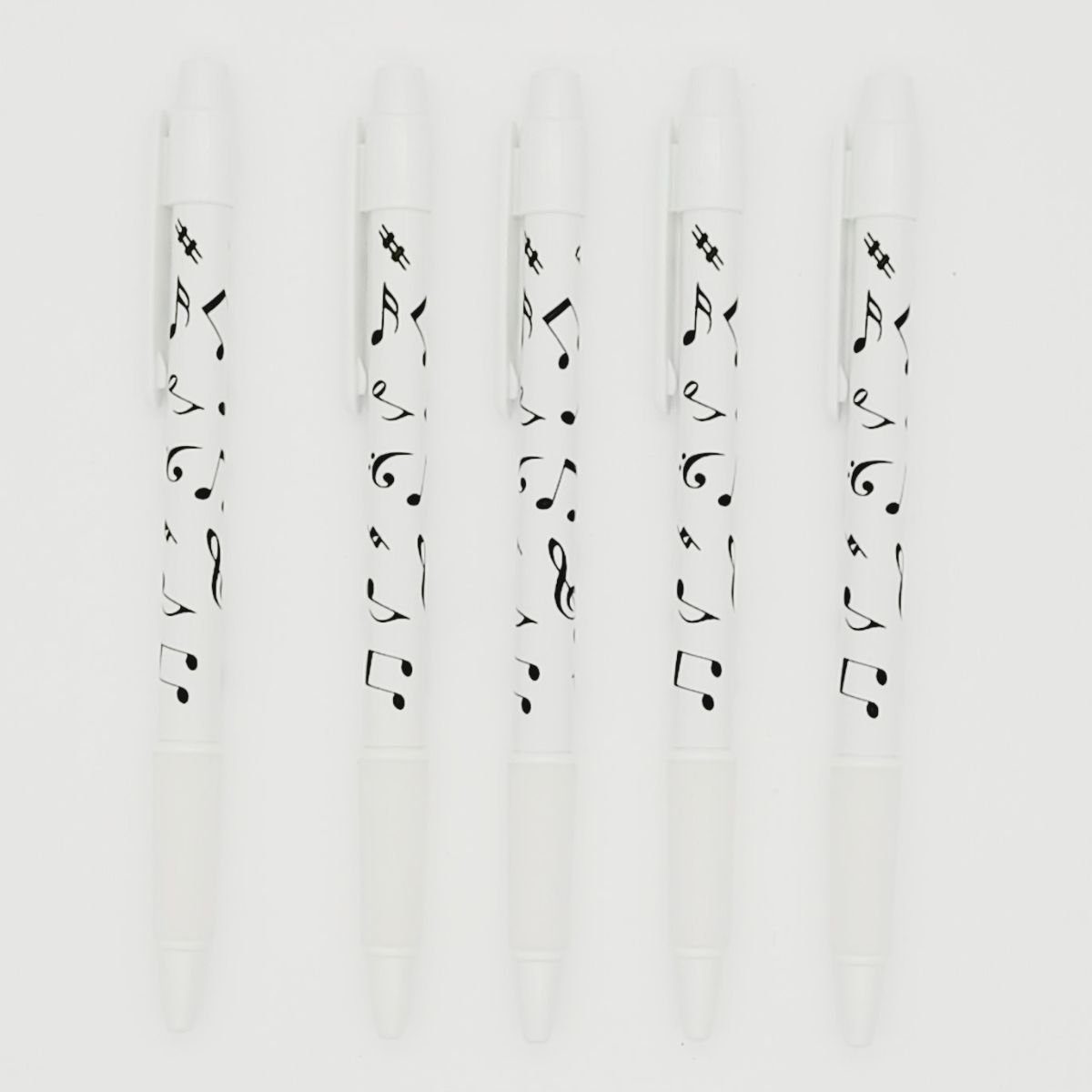 Musikboutique Druckkugelschreiber, (5-tlg), mit Noten-Mix-Motiv, Farbe weiß, 5 Stück schwarzer Notenmix
