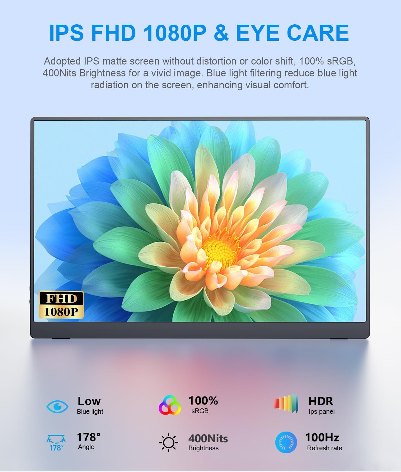 Bundviel 18,5 Zoll Portable Monitor 120Hz Tragbarer Monitore FHD 1920*1080 Portabler Monitor (47 cm/18.5 ", 1920 x 1080 px, FHD, 3 ms Reaktionszeit, 120 Hz)