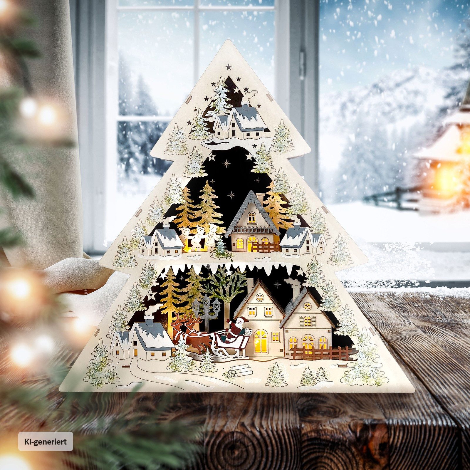 HTI-Living Schwibbogen Leuchtspitze Weihnachtsmann zu Besuch (1-tlg), Schwibbogen Weihnachtsdeko – Bild 2 von 3