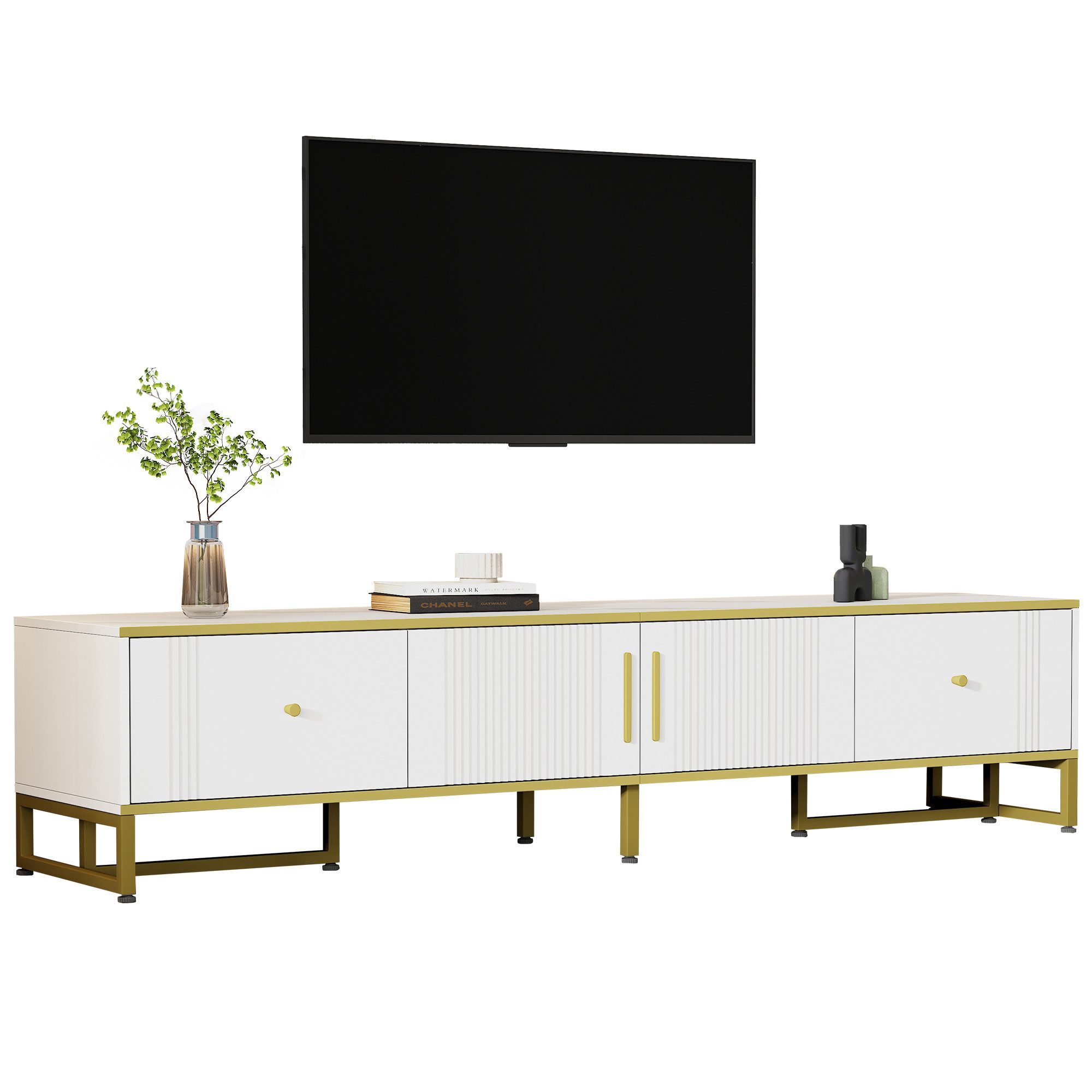 OKWISH Lowboard TV-Schrank mit goldenen Metallsockel (Fernsehtisch, TV-Stän günstig online kaufen