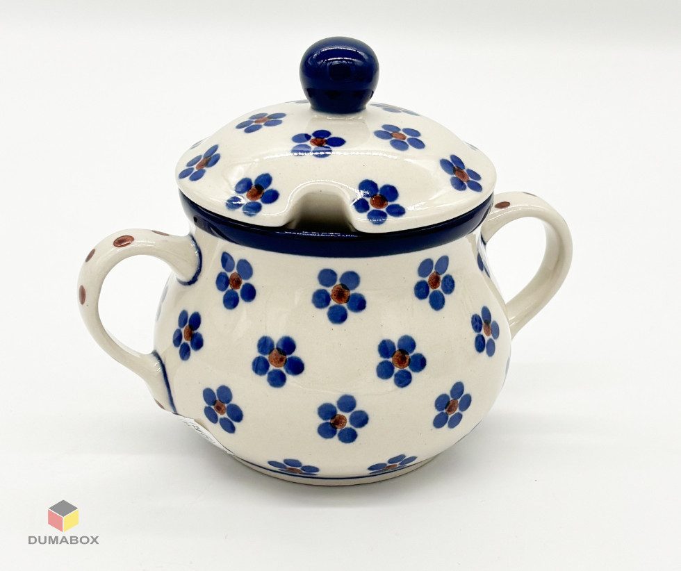 Ceramika Artystyczna Bolesławiec Zuckerdose aus Bunzlauer Keramik Elegante Blumen– handbemalt und handgemacht