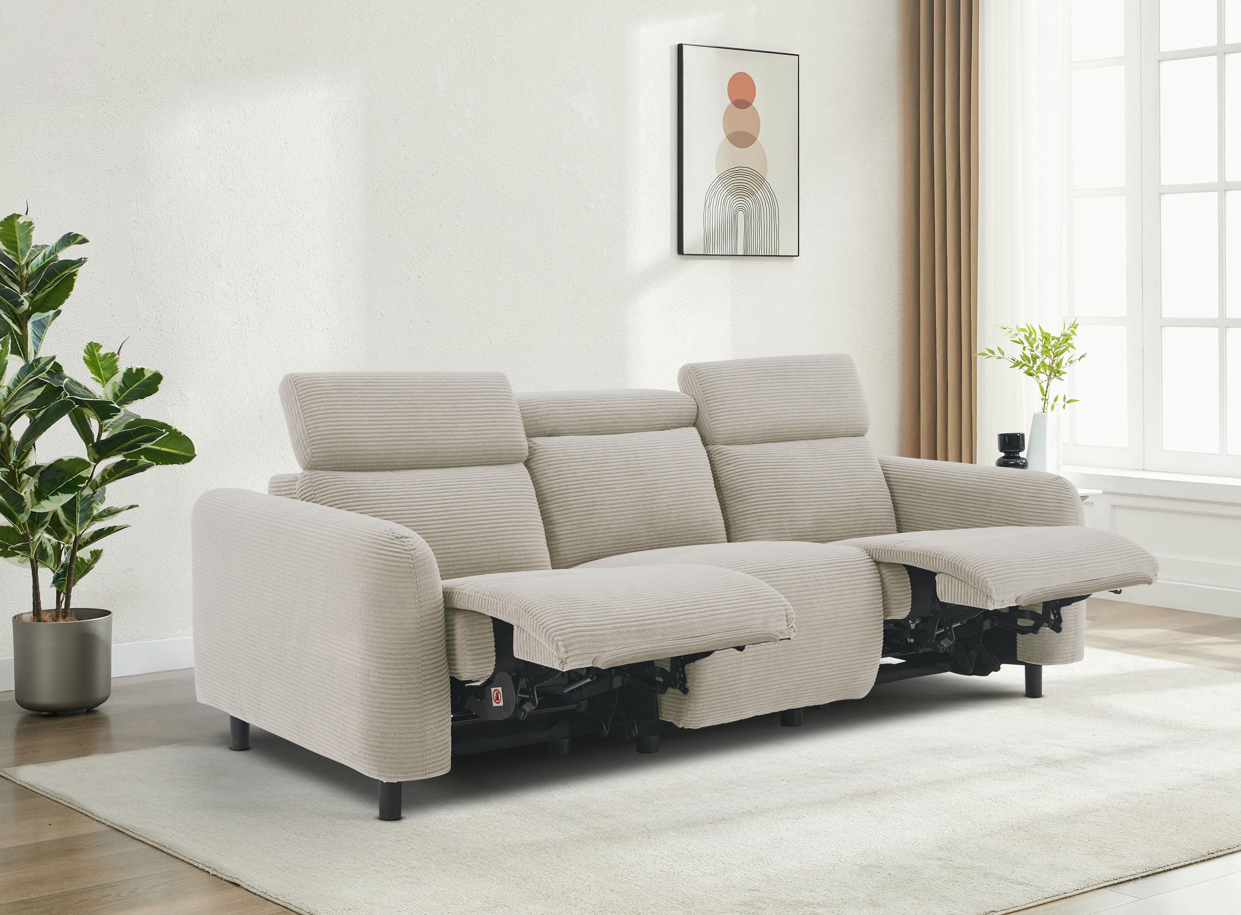 OTTO home 3-Sitzer SKAANE Cord-Sofa, 229 cm, manuelle u. elektrische Relaxfunktion, Relax-Funktion in 2 Sitzen, Kopfteilverstellung, Federkernpolsterung
