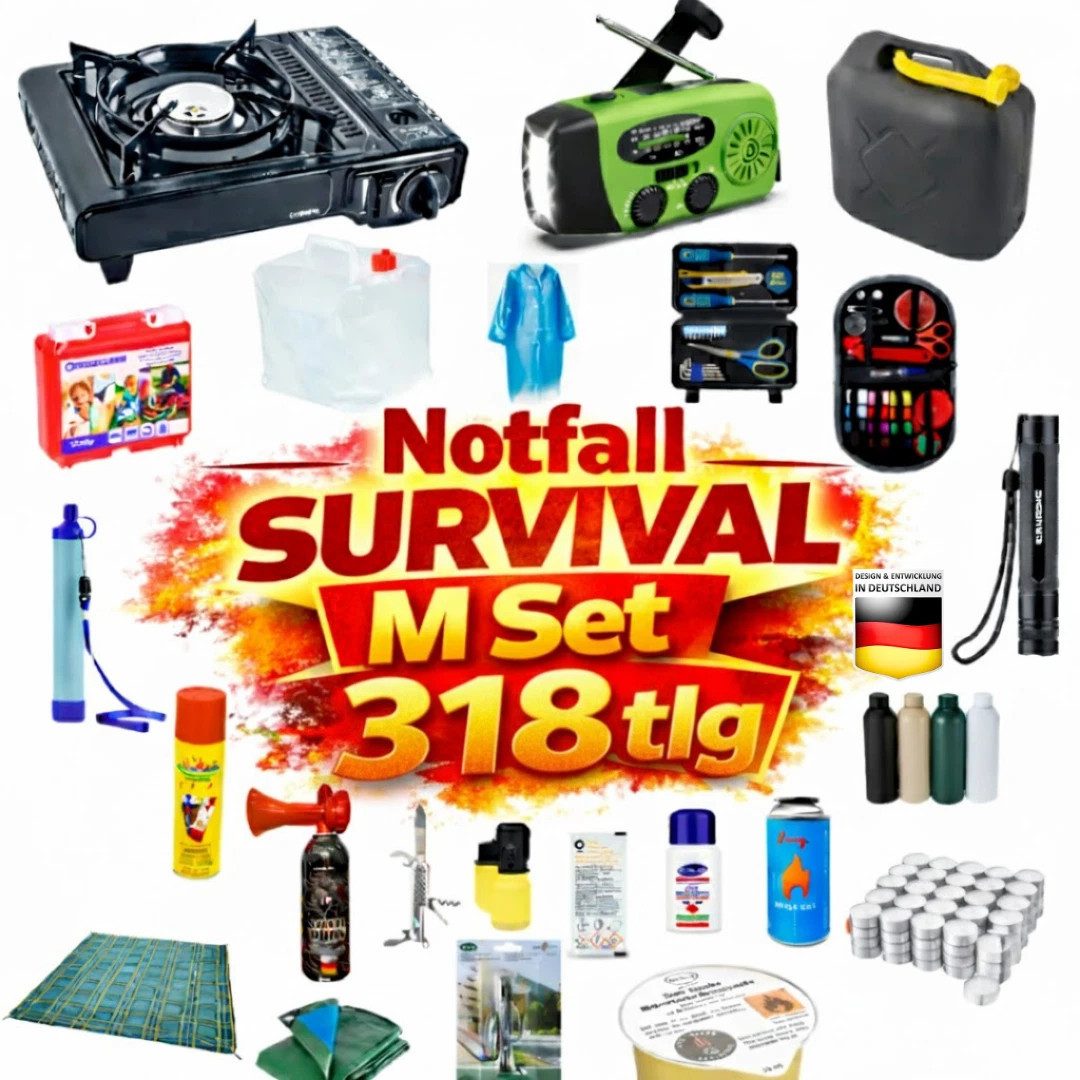 JUNG Multitool Stromausfall Notfallset 318tlg M Camping Outdoor, (318 St), Überlebens Ausrüstung Rucksack, Outdoor