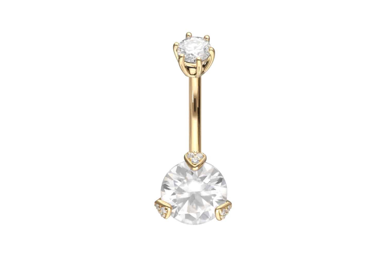 Bauchnabelpiercing 18 Karat Gold Bananabell 2 EINGEFASSTE MOISSANITE