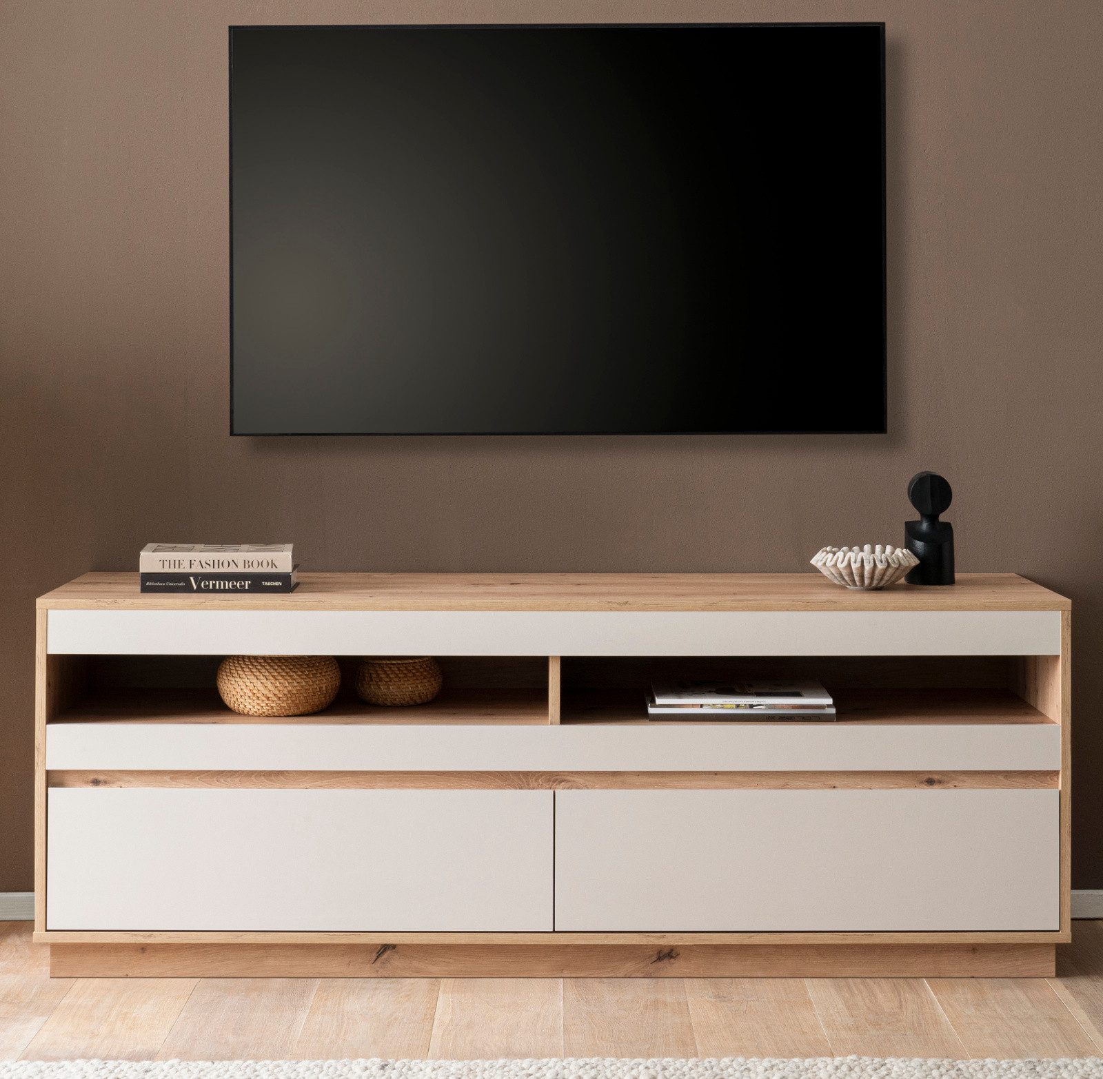 Furn.Design Lowboard Kiruma (Flat-TV Unterschrank in Kaschmir / Sand und Ei günstig online kaufen