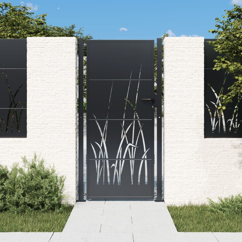 vidaXL Gartentor Gartentor Anthrazit 105x180 cm Stahl Gras-Design Abschließbar Schlüsse