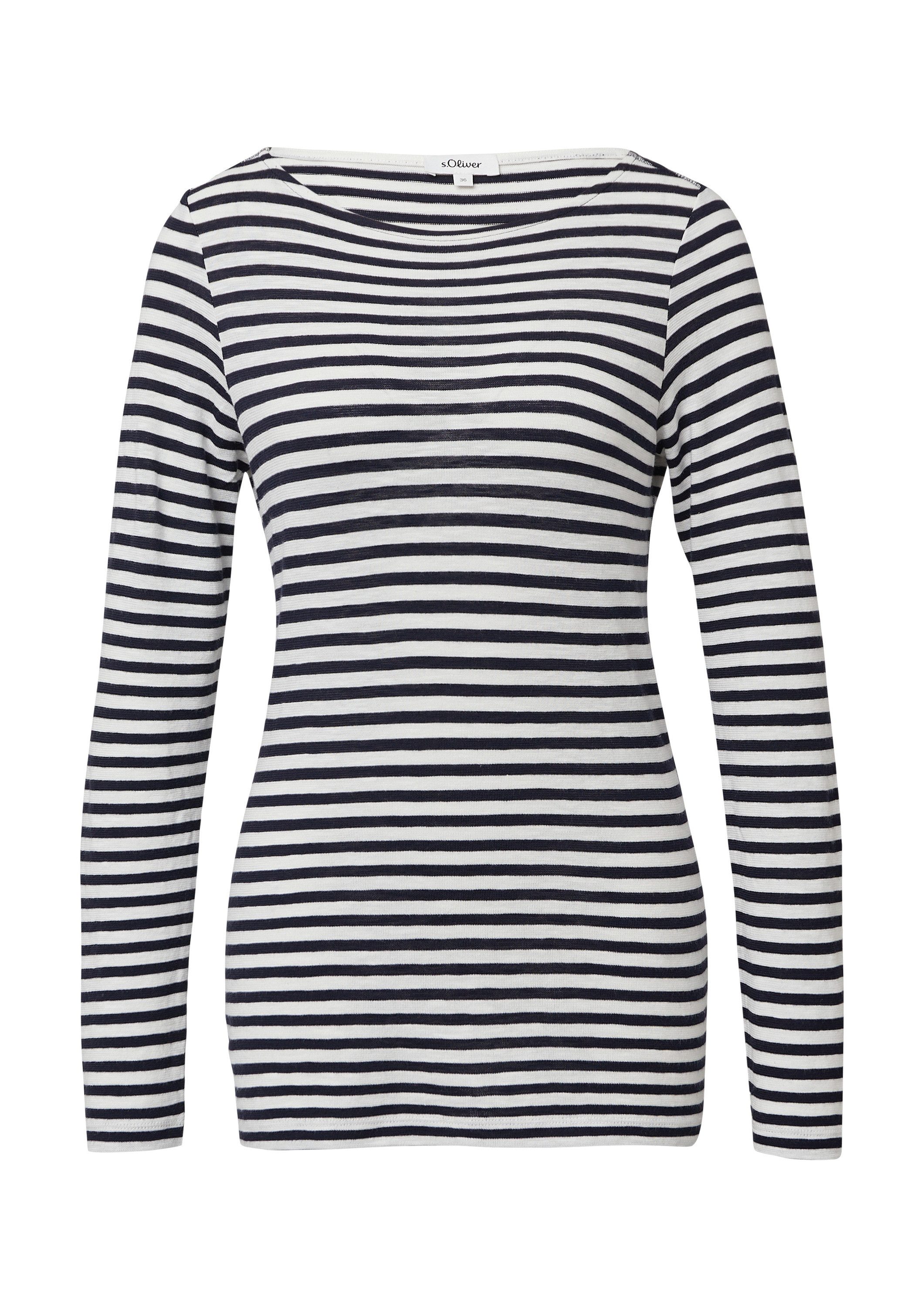 s.Oliver Langarmshirt T-Shirt Gestreiftes Langarmshirt aus Flammgarn mit U- günstig online kaufen
