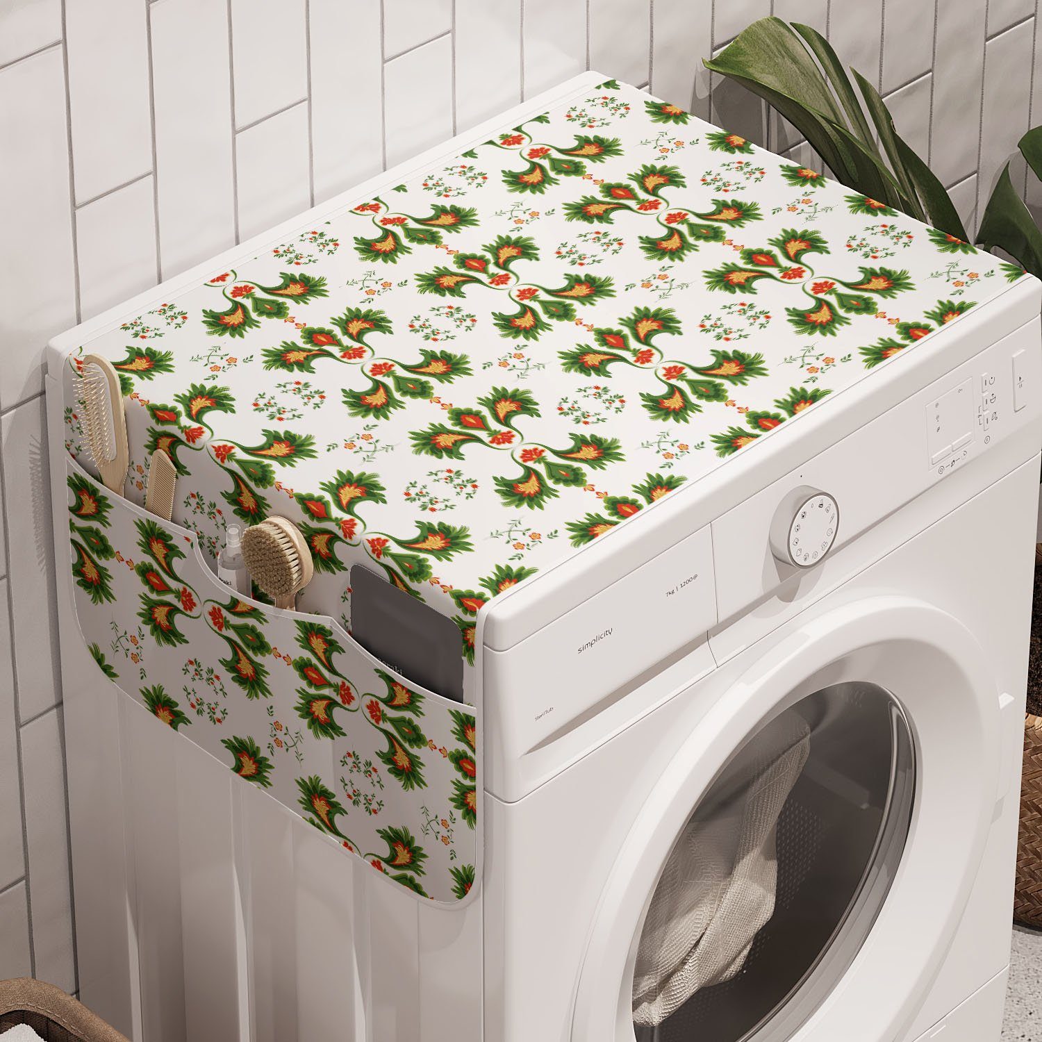 Abakuhaus Badorganizer Anti-Rutsch-Stoffabdeckung für Waschmaschine und Trockner, Blumen Nature Inspired Abstrakt