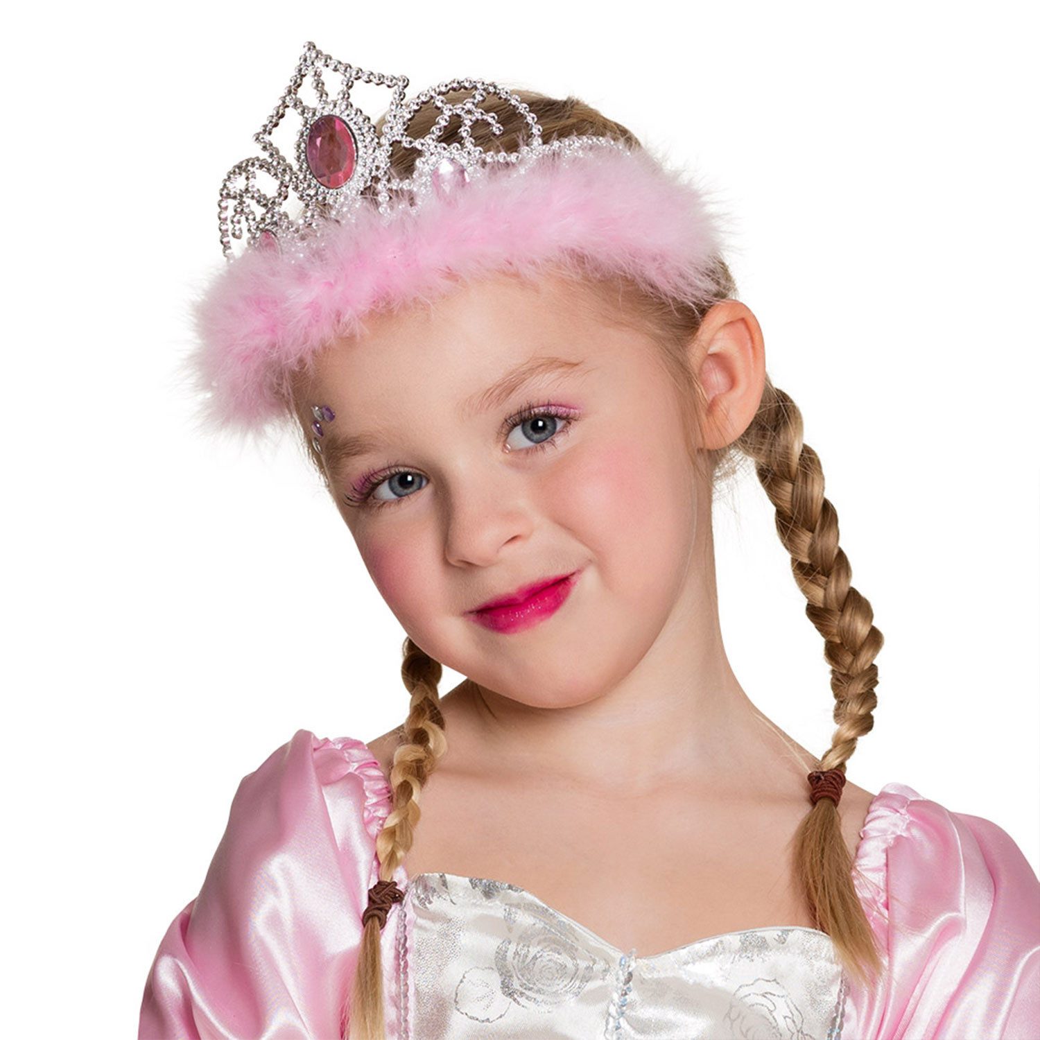 Boland Kostüm Tiara Krone 'Jasmine' für Kinder, Rosa Silber