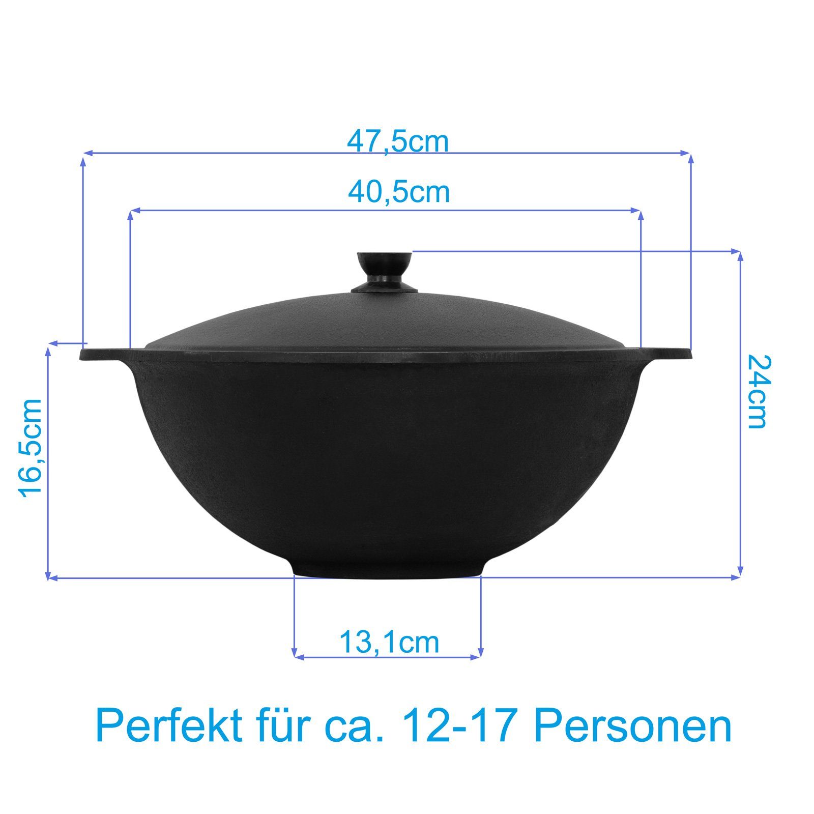 4BIG.fun Grilltopf Gusseisen (Gusseisener Kasan Gusseisen 12L Schaumkelle) Deckel mit Deckel WOK eben und Schaumkelle, Kasan