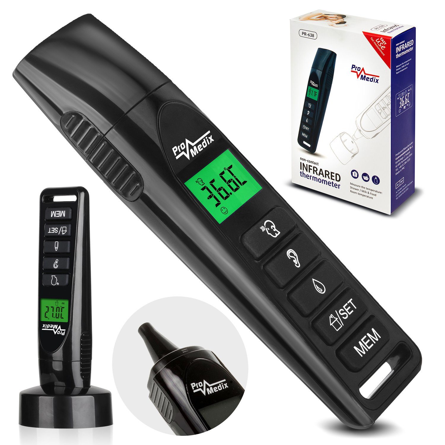 Promedix Infrarot-Fieberthermometer PR-638, 3 Funktionen zur Messung, Messbereich: 0 - 100 °C