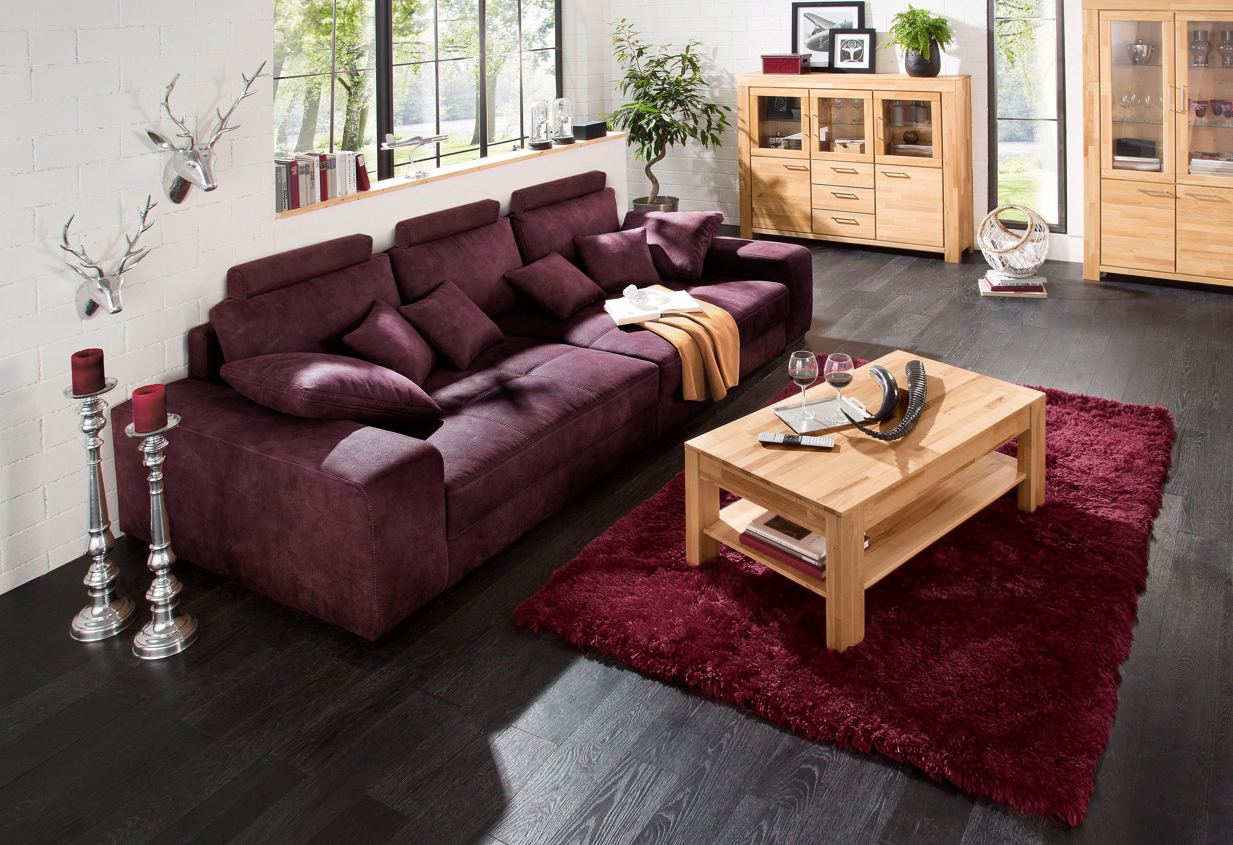 Big-Sofa DIABOLO von HOME AFFAIRE in cherry Luxus-Microfaser mit Büffellederprägung