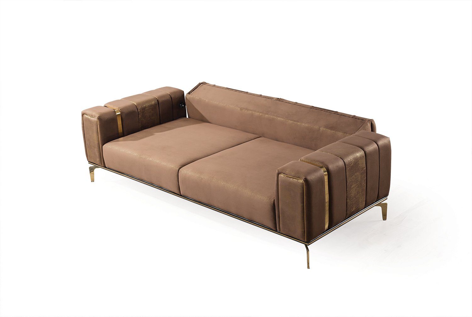 in Mikrofaser Villa Turkey, Samtstoff Möbel Quality Eden, Braun-Gold 3-Sitzer, Made Stk. Sofa 1