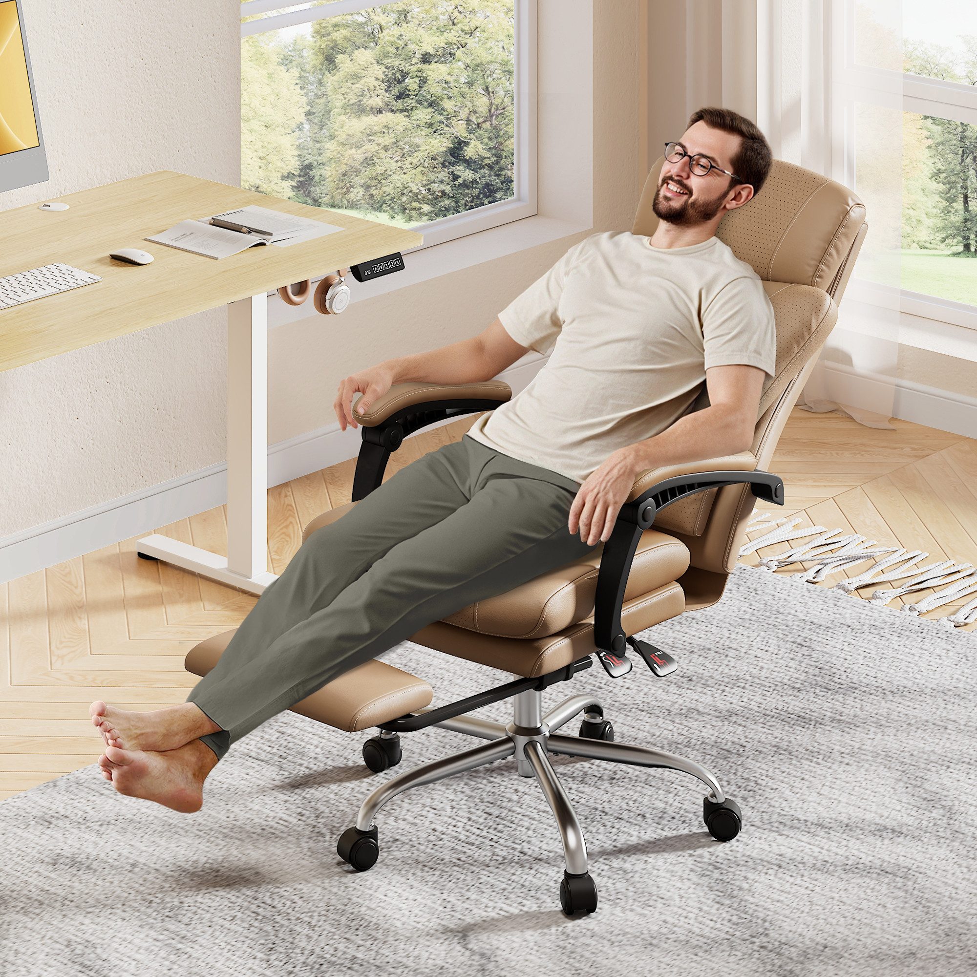 DEVAISE Bürostuhl mit Fußstütze, ergonomischer Chefsessel günstig online kaufen