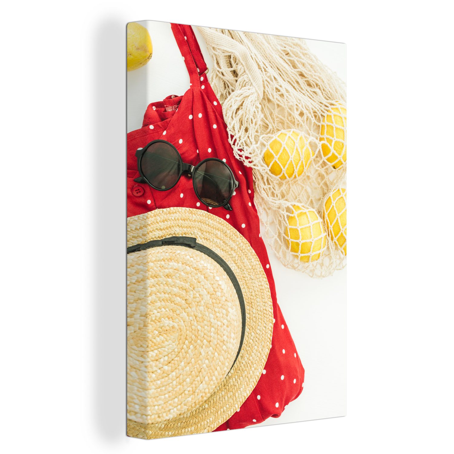 OneMillionCanvasses® Leinwandbild Sommer - Hut - Tasche, (1 St), Leinwandbild fertig bespannt inkl. Zackenaufhänger, Gemälde, 20x30 cm