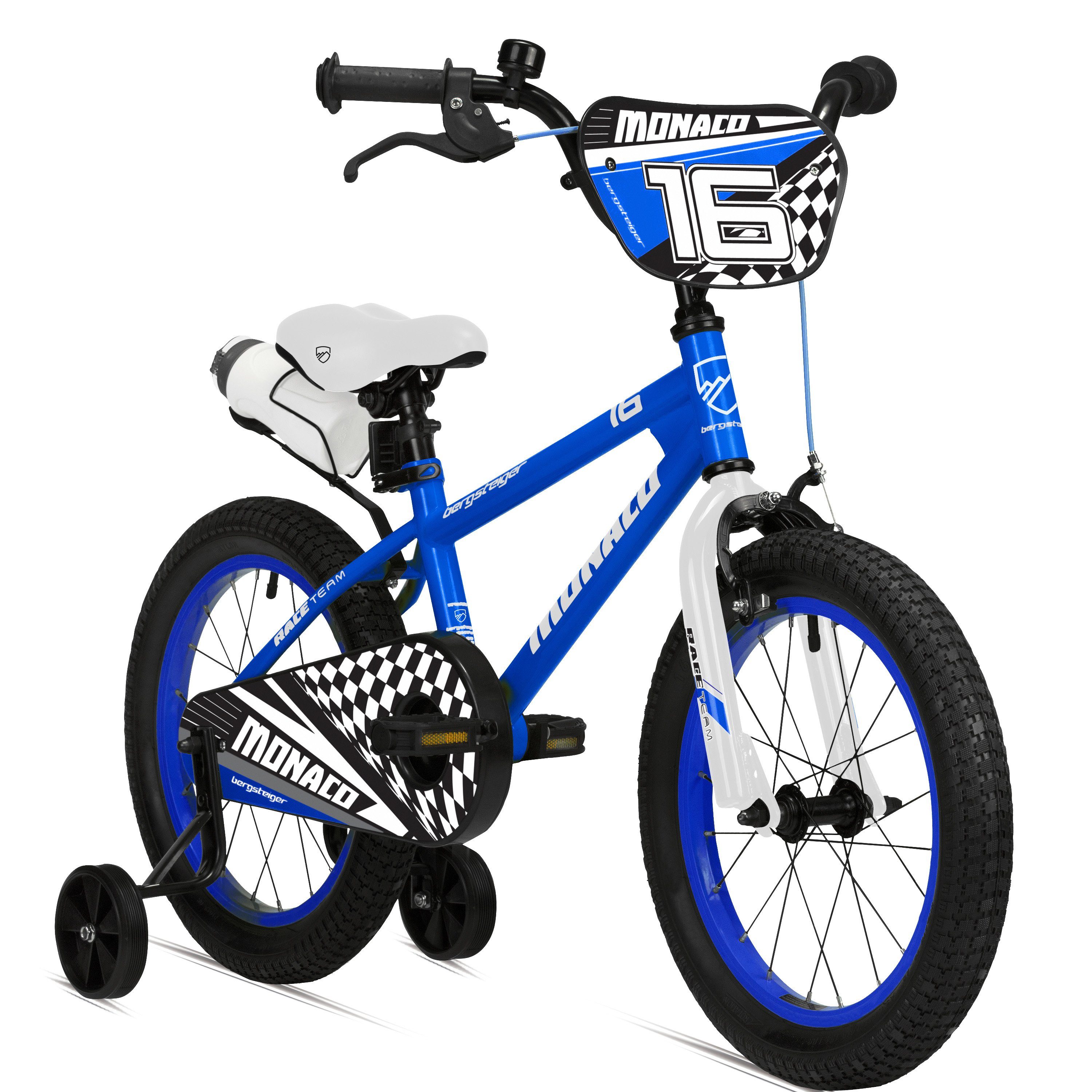 bergsteiger Kinderfahrrad Monaco 16 Zoll, geeignet für 4, 5, 6 Jahre, BMX, 1 Gang, V-Brakes, Trinkflasche