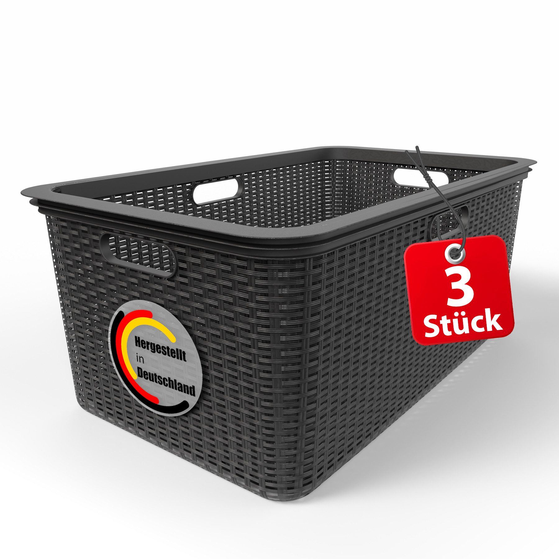 BigDean Wäschekorb 3 Stück Wäschekorb 59x39x26 cm Rattan Design Wäschewanne günstig online kaufen