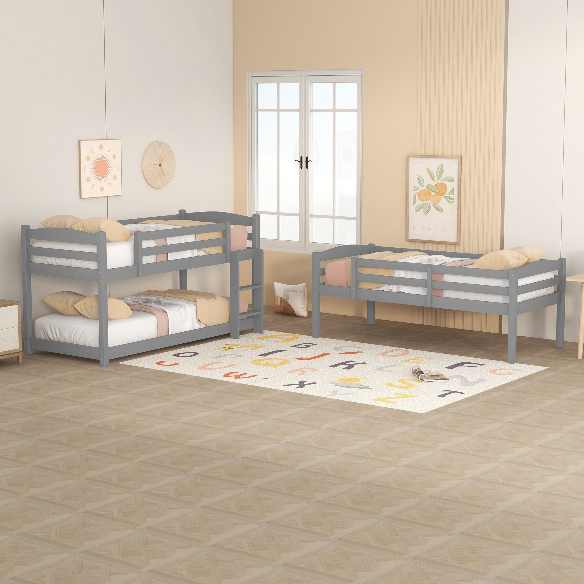 REDOM Bett Dreier-Etagenbett, Betten x Ohne (90 Gästebett Kinderbetten Einzelne 200cm), Matratze grau