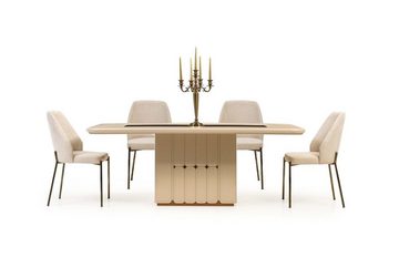 JVmoebel Esszimmer-Set Weiße Edle Esszimmer Gruppe Designer Edelstahl Tisch Luxuriöse 6tlg, (7-St., 1x Esstisch + 6x Stühle), Made in Europa