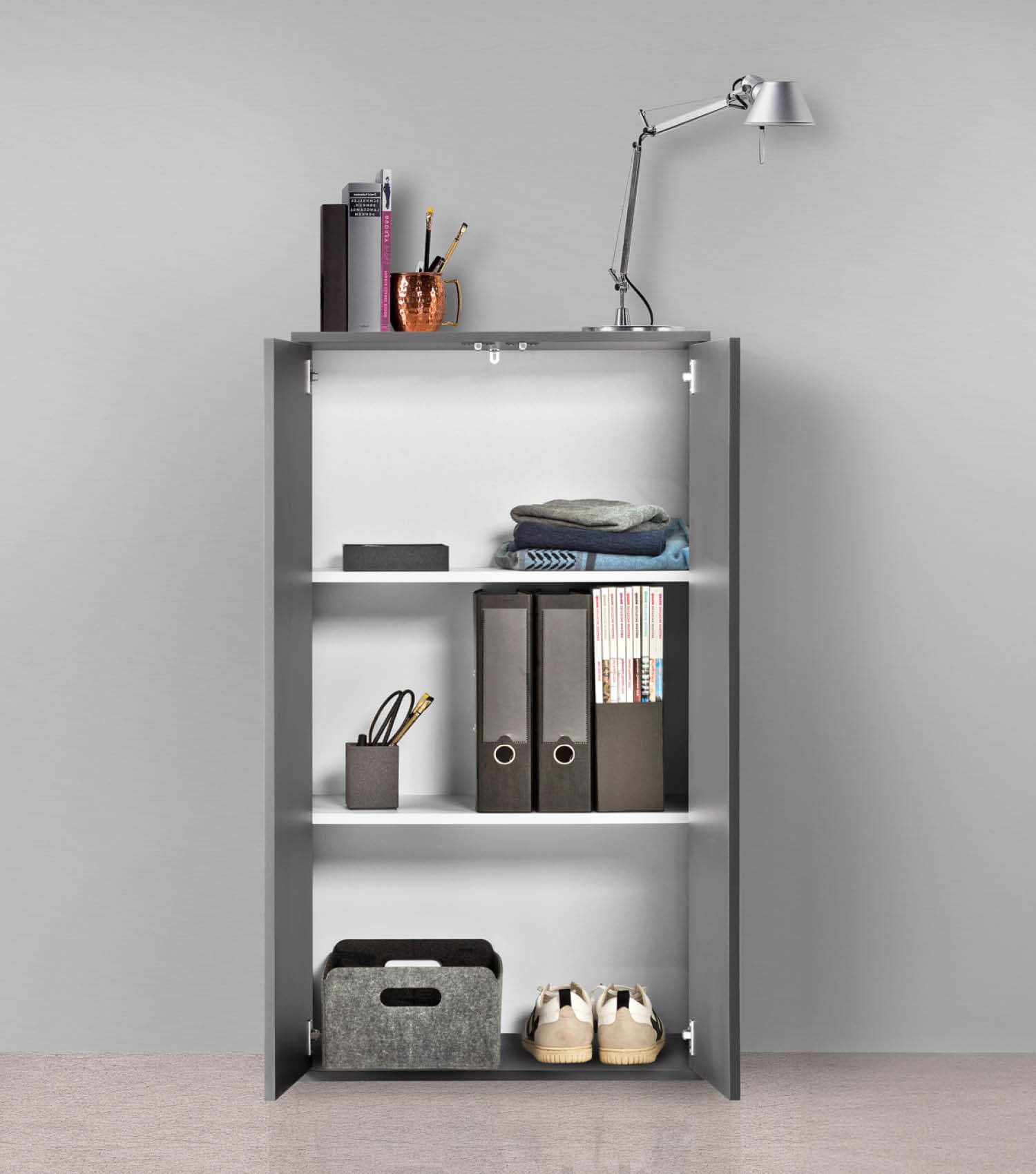 mokebo Mehrzweckschrank Der Schlanke (60x110 cm, mit 2 Einlegeböden) Made in Germany, Aktenschrank, Büroschrank, Schuhschrank in Anthrazit
