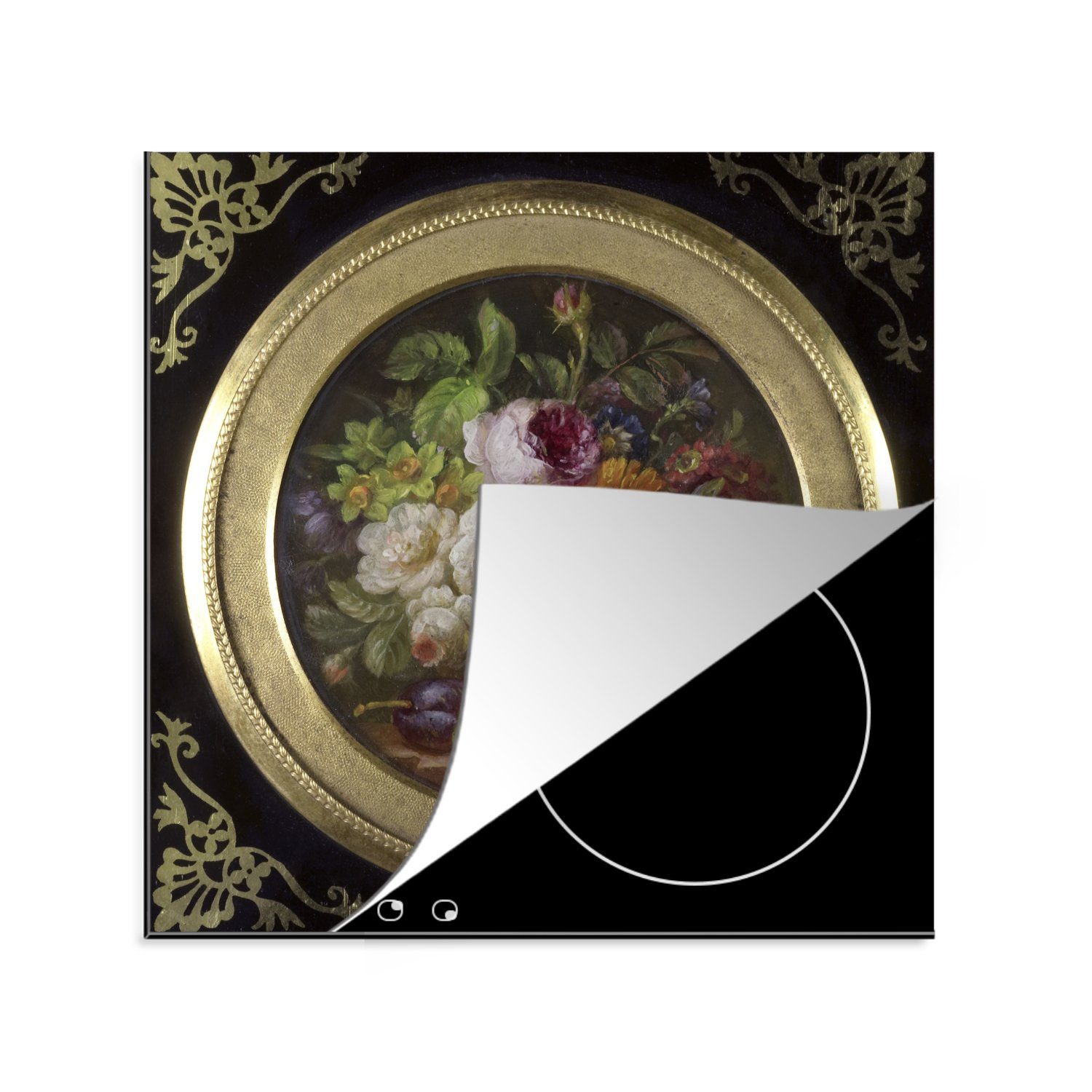 MuchoWow Herdblende-/Abdeckplatte Stilleben mit Blumen und Früchten - Willem van Leen, Vinyl, (1 tlg), 78x78 cm, Ceranfeldabdeckung, Arbeitsplatte für küche