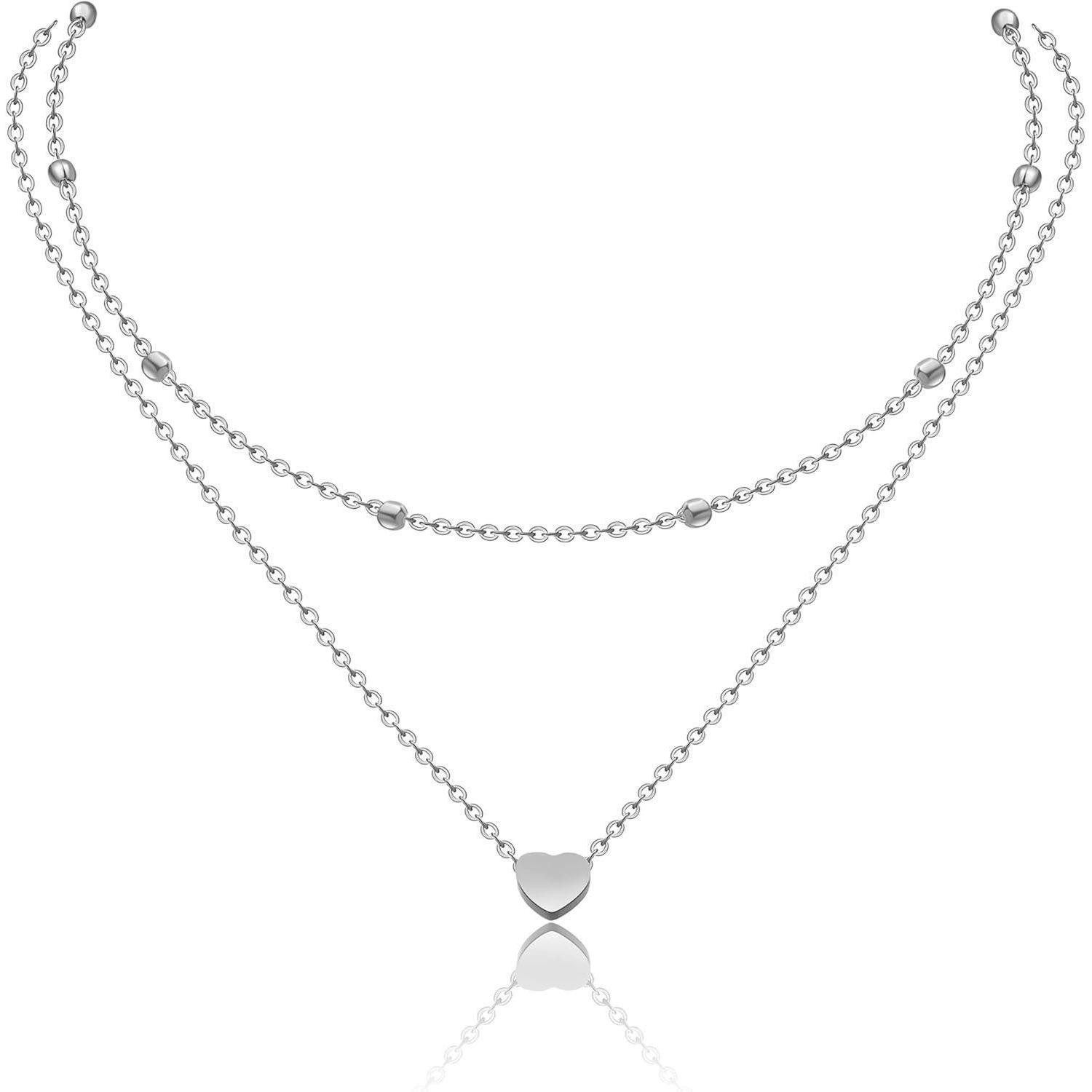 LuxusKollektion Herzkette Damen Layered Kette Silber Rosegold Gold Multilay günstig online kaufen