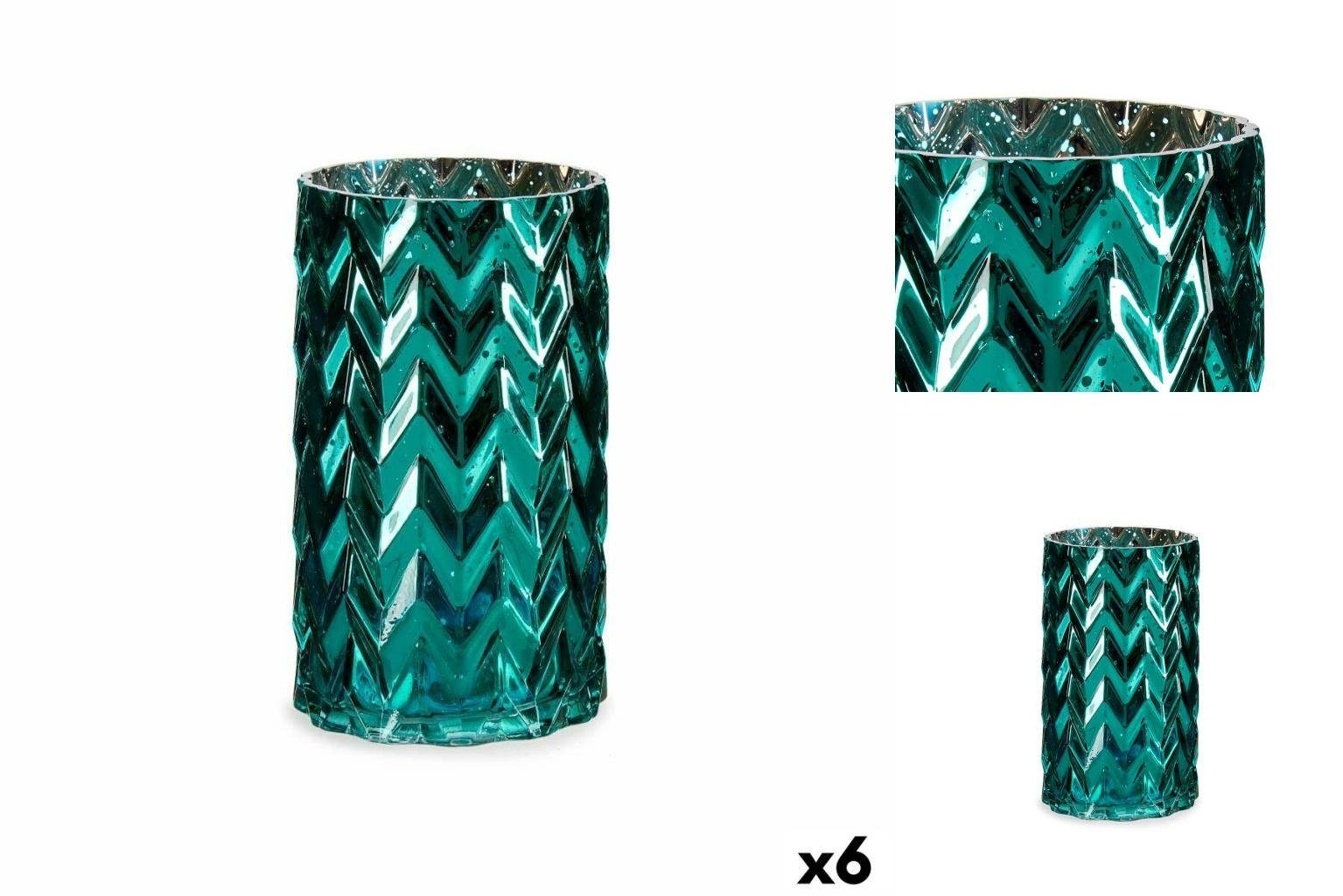 Gift Decor Vase x 6 x Glas 11,3 11,3 19,5 türkis Stachel cm Schnitzerei Stück Dekovase