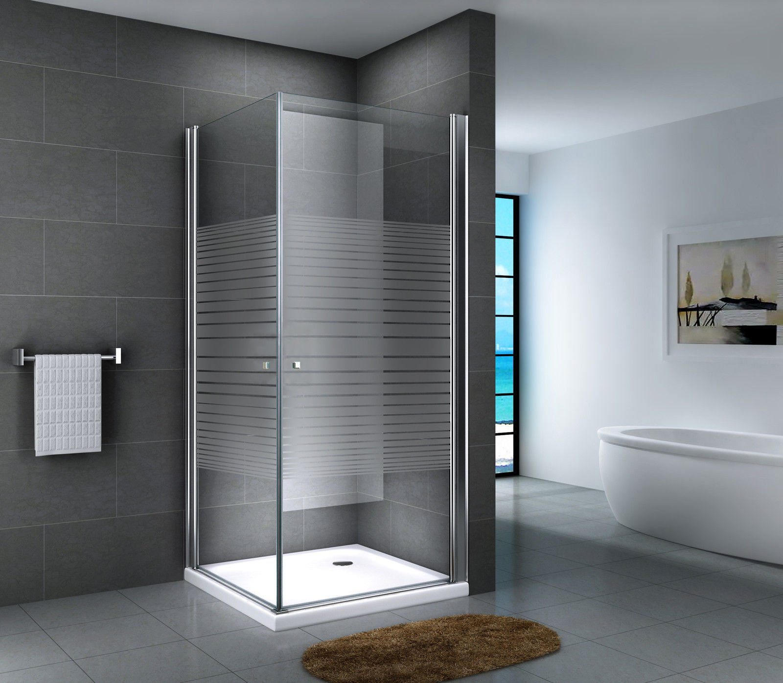 Fischer und Adamek Eckdusche Duschkabine Duschabtrennung Duschtür EckDuschtasse Aller, BxT: 80x80 cm, Gestreift