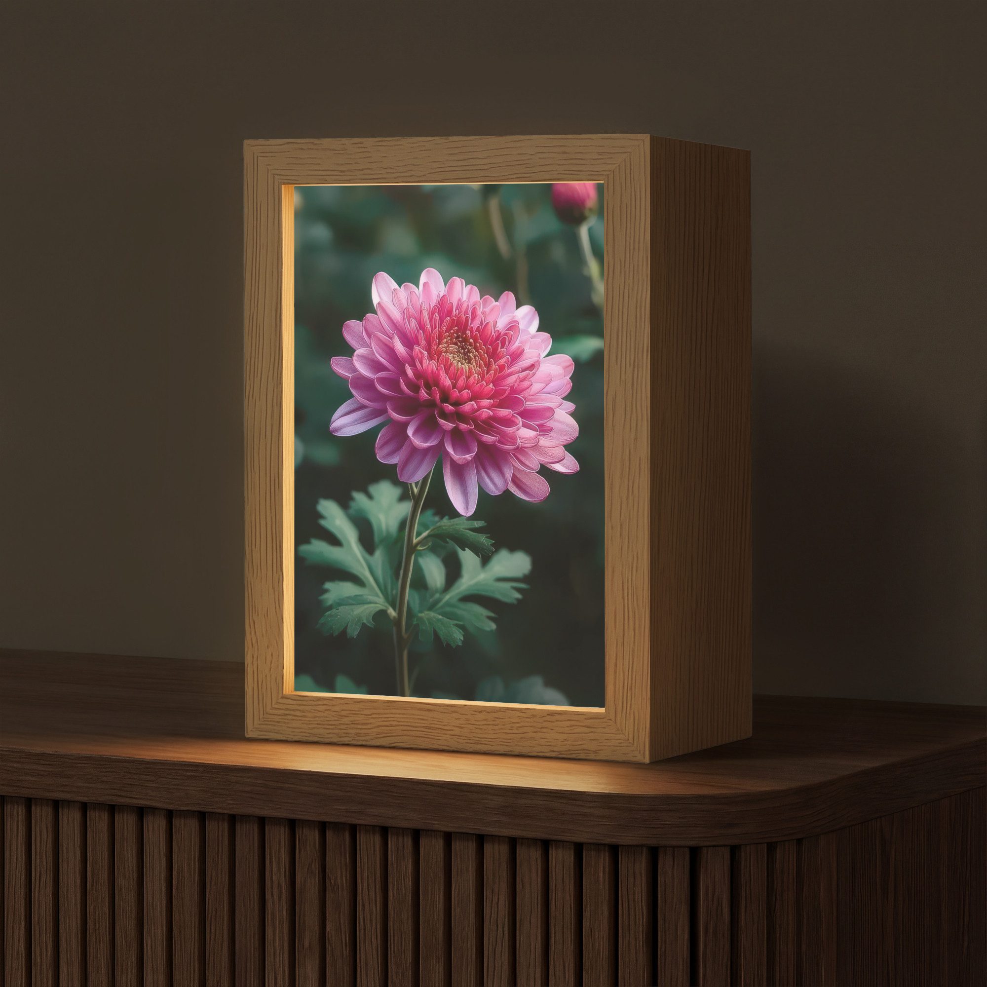 OnlyWow Tischleuchte Lightbox Blatt - Chrysantheme - Rosa - Schatten, Dimmbar, Farbwechsel, LED, Warmweiß, Kaltweiß, Neutralweiß Einstellbar, Tischlampe, Schreibtischlampe, Desk, Dimmbar, mit Kabel, LED