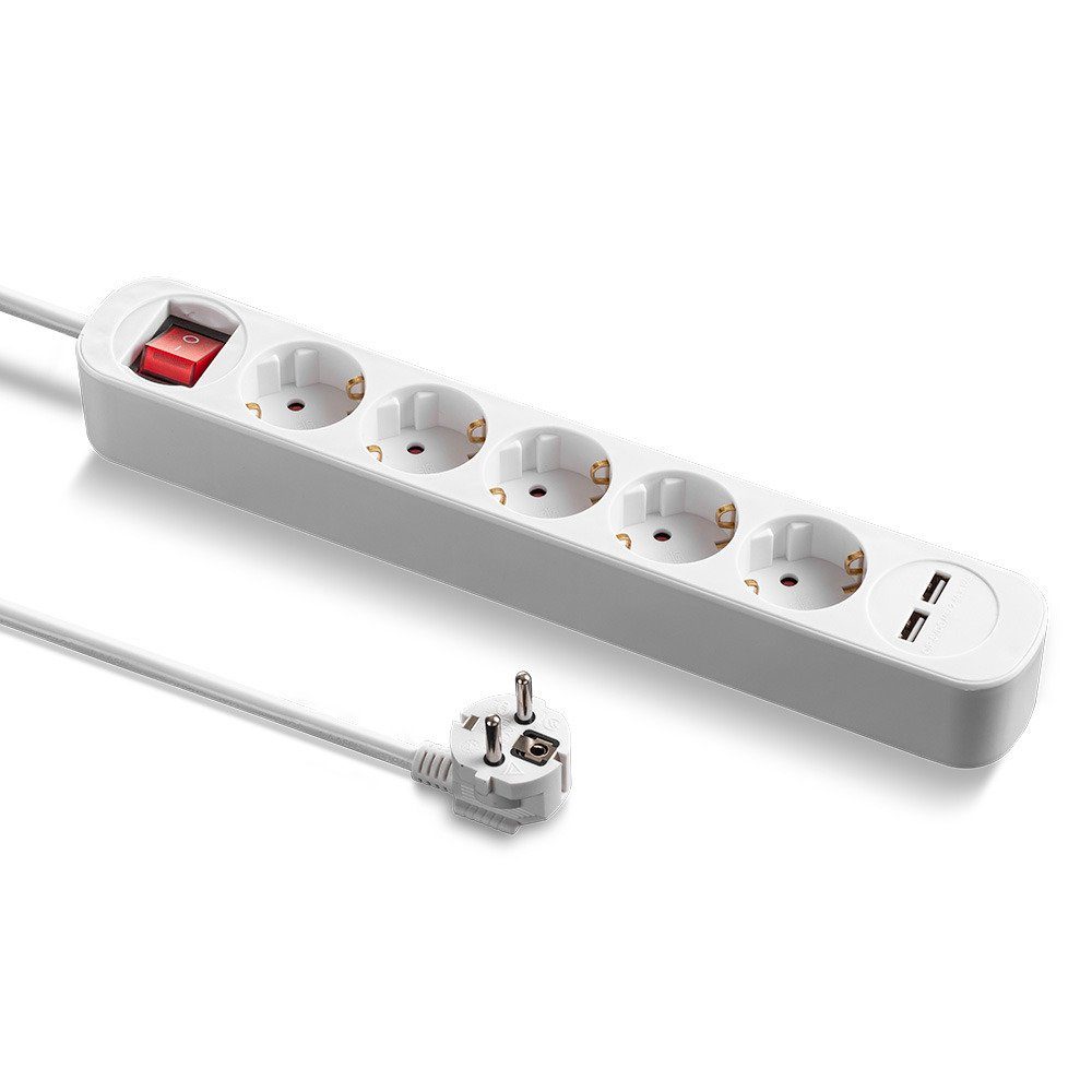 TROTEC PVH5 mit 2 USB-Ladebuchsen, Langes 1,5 m Kabel Steckdosenleiste (USB-Anschlüsse, Ein- / Ausschalter)
