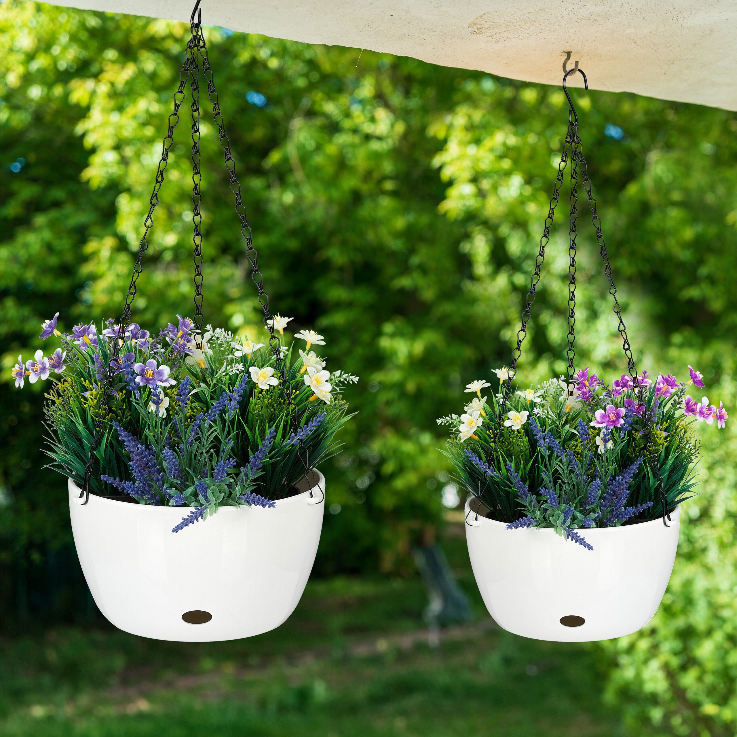 relaxdays Blumenampel 2 Blumenampeln mit Wasserspeicher - L (2 St) – Bild 5 von 5