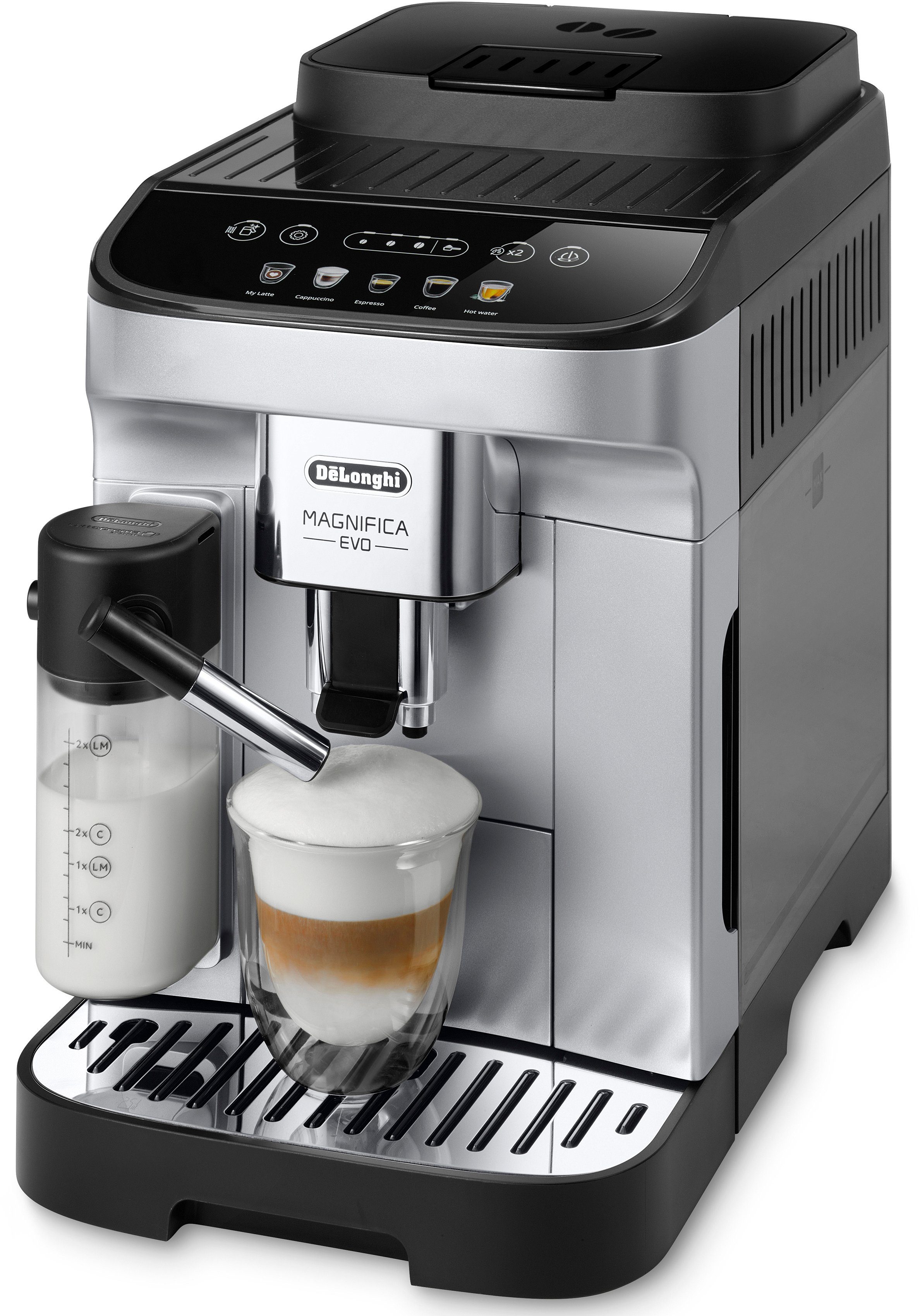De'Longhi Kaffeevollautomat Milchsystem, Magnifica Silber/Schwarz LatteCrema ECAM Evo mit 290.61.SB