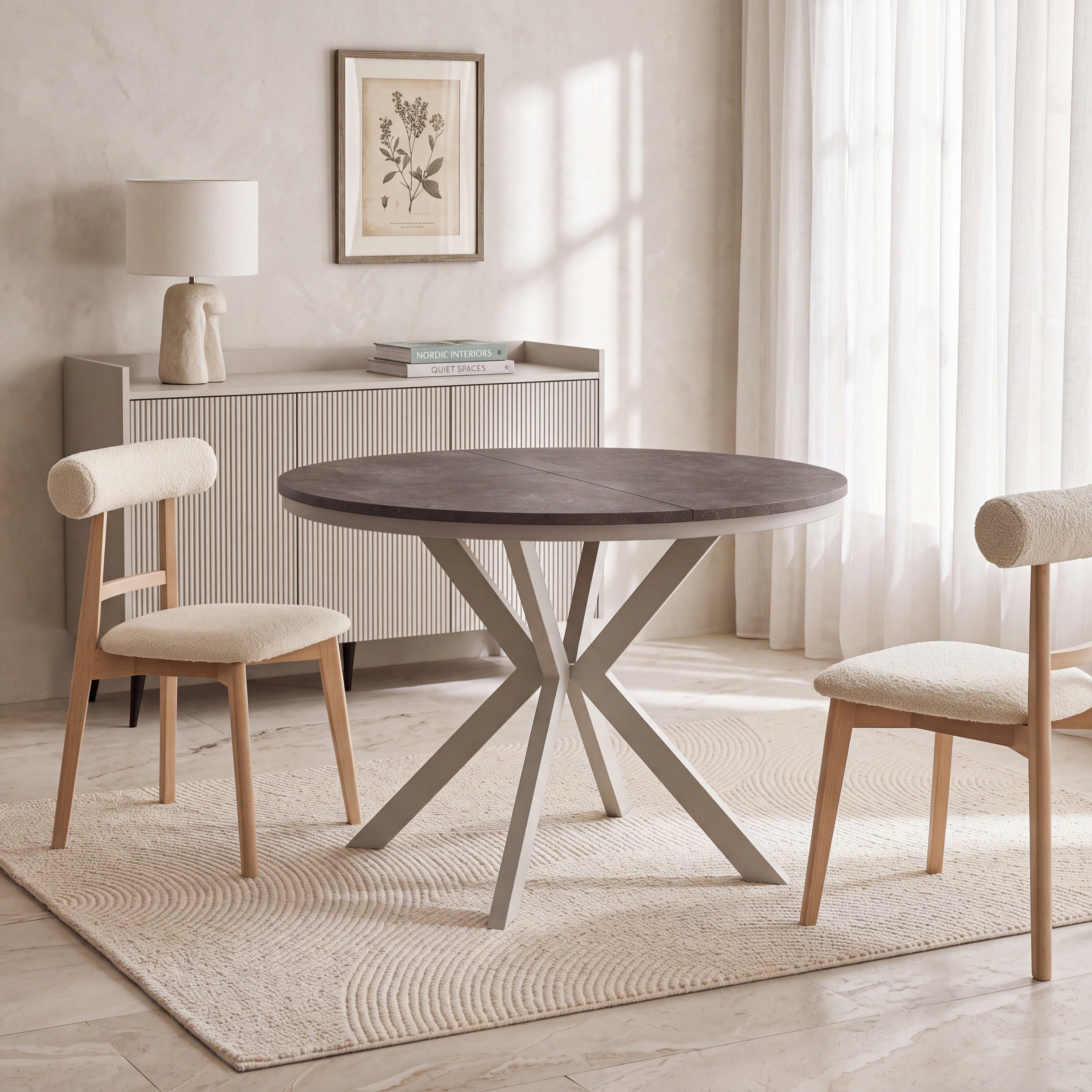 WFL GROUP Esstisch Valio runder Ausziehtisch für Esszimmer mit Metallbeinen in Kaschmir (MADE IN EU, erhältlich in zwei Größen – 90 / 100 cm, ausziehbar auf 130 / 140 cm), ausziehbar, verlängerbar, Holzoptik im modernen Industrial-Stil