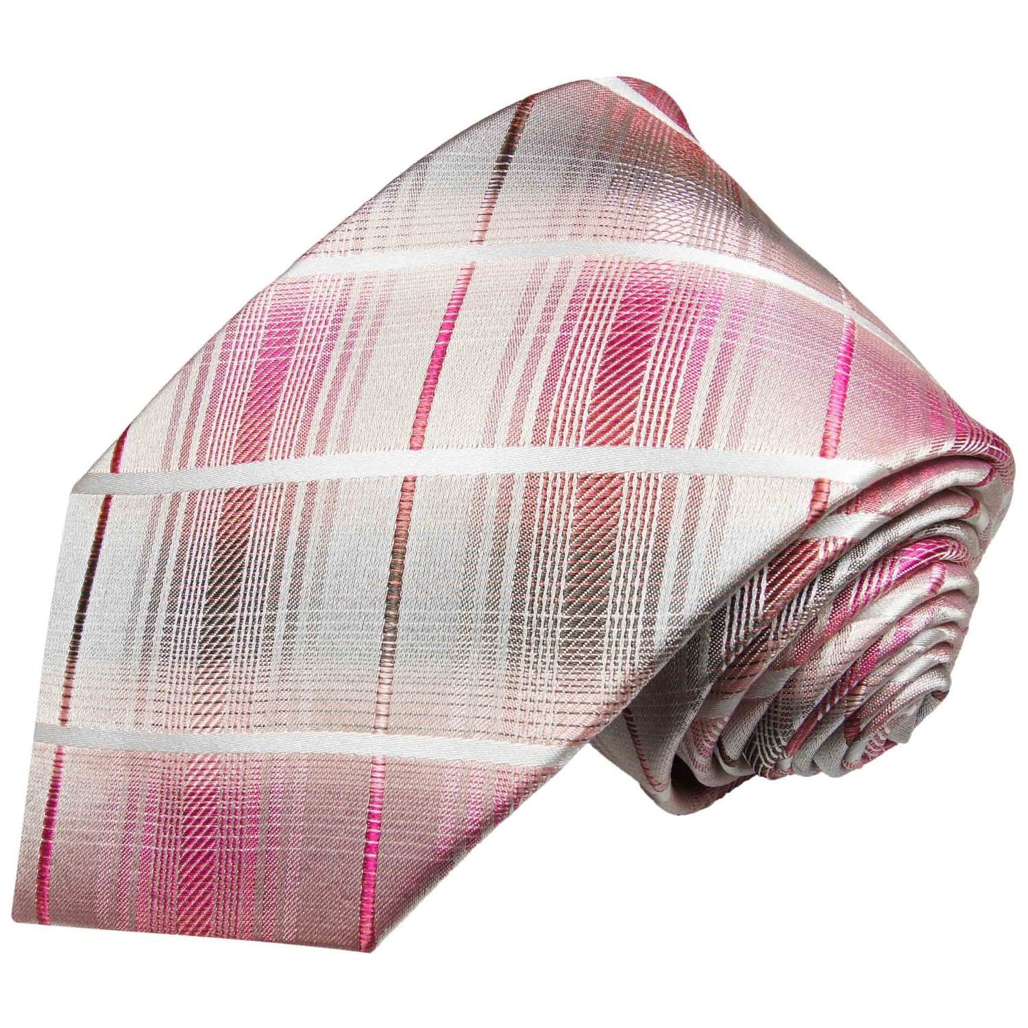 Paul Malone Krawatte Designer Seidenkrawatte Herren Schlips modern gestreift 100% Seide Breit (8cm), Extra lang (165cm), pink grau 2020